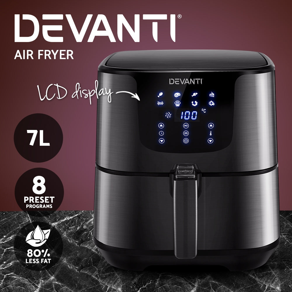 devanti-air-fryer-7l-lcd-fryers-oven-airfryer-kitchen-healthy-cooker-stainless-steel at www.mallsonline.com.au