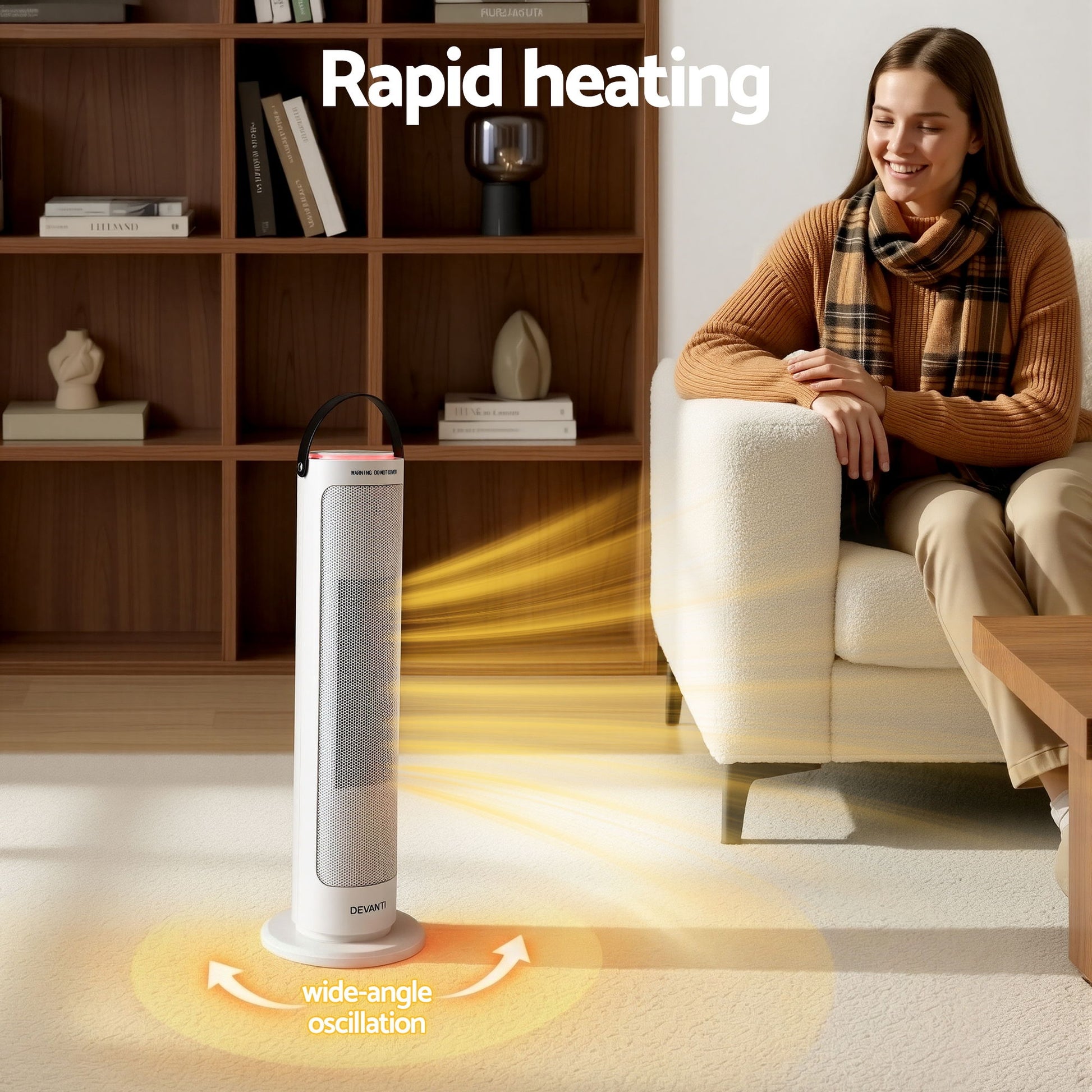 Devanti 2000W Ceramic Tower Heater Space Heaters Oscillating Indoor White