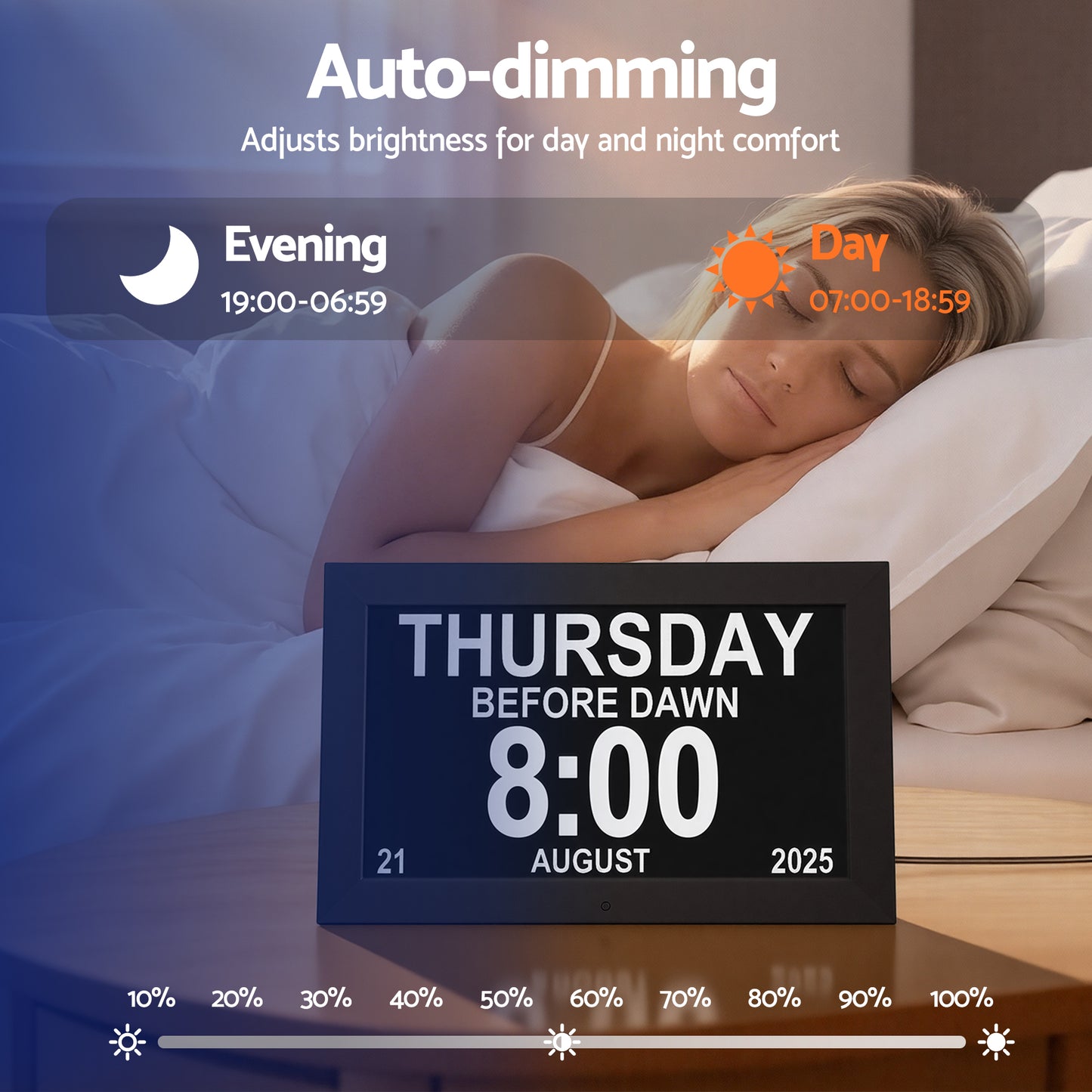 Artiss 10" Digital Day Clock Alarm Calendar Dementia Date Week Desk Clocks Black