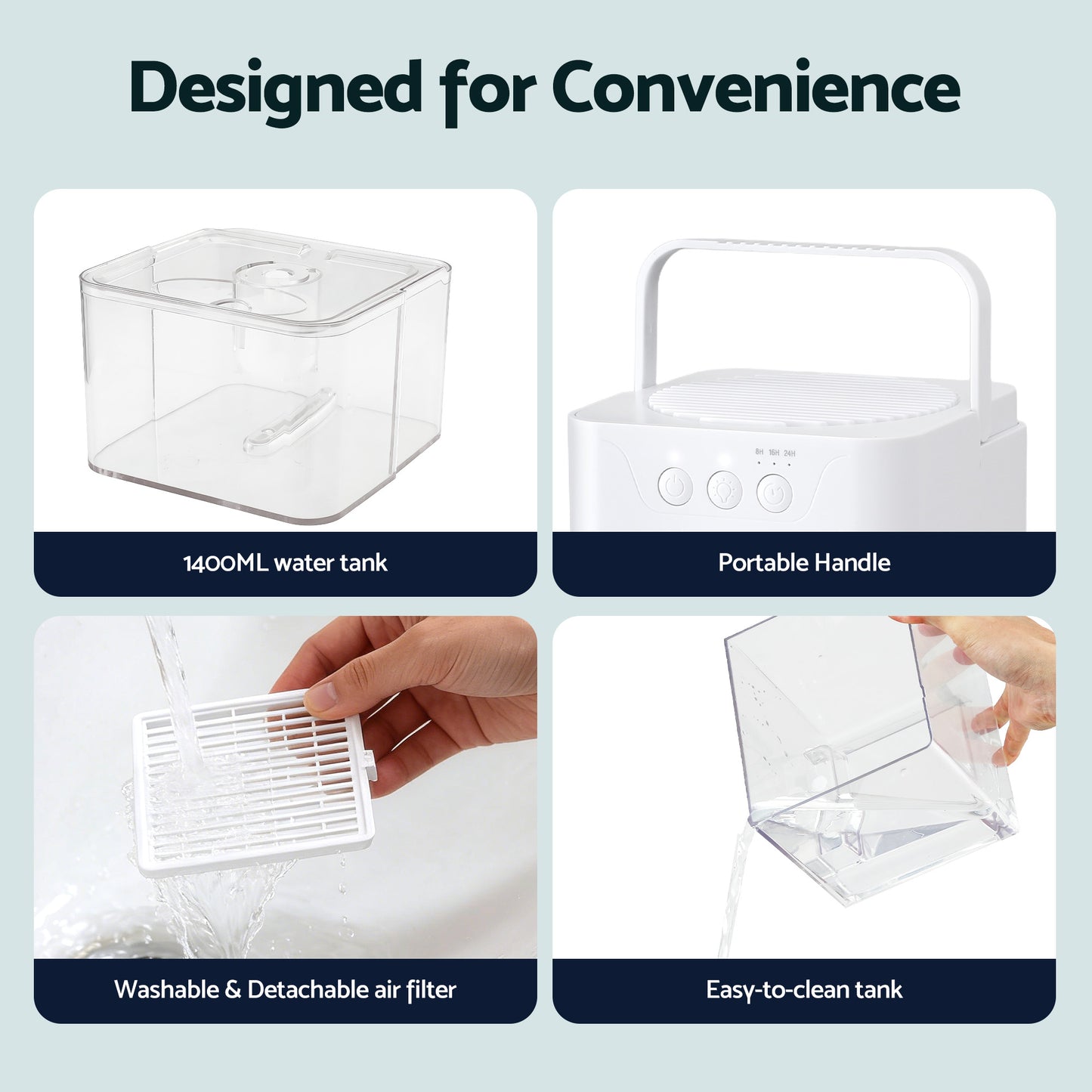 Devanti 1400ML Portable Dehumidifier Quiet Sleep Mode Timer Auto Off Bedroom White