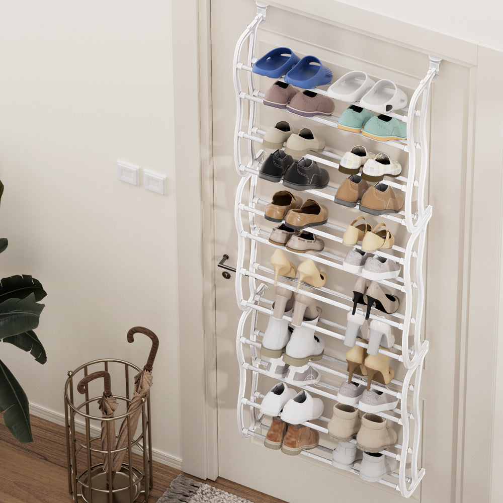 artiss-shoe-rack-12-tier-24-pairs-wall-mounted-metal-plastic-shoe-shleves-white at www.mallsonline.com.au