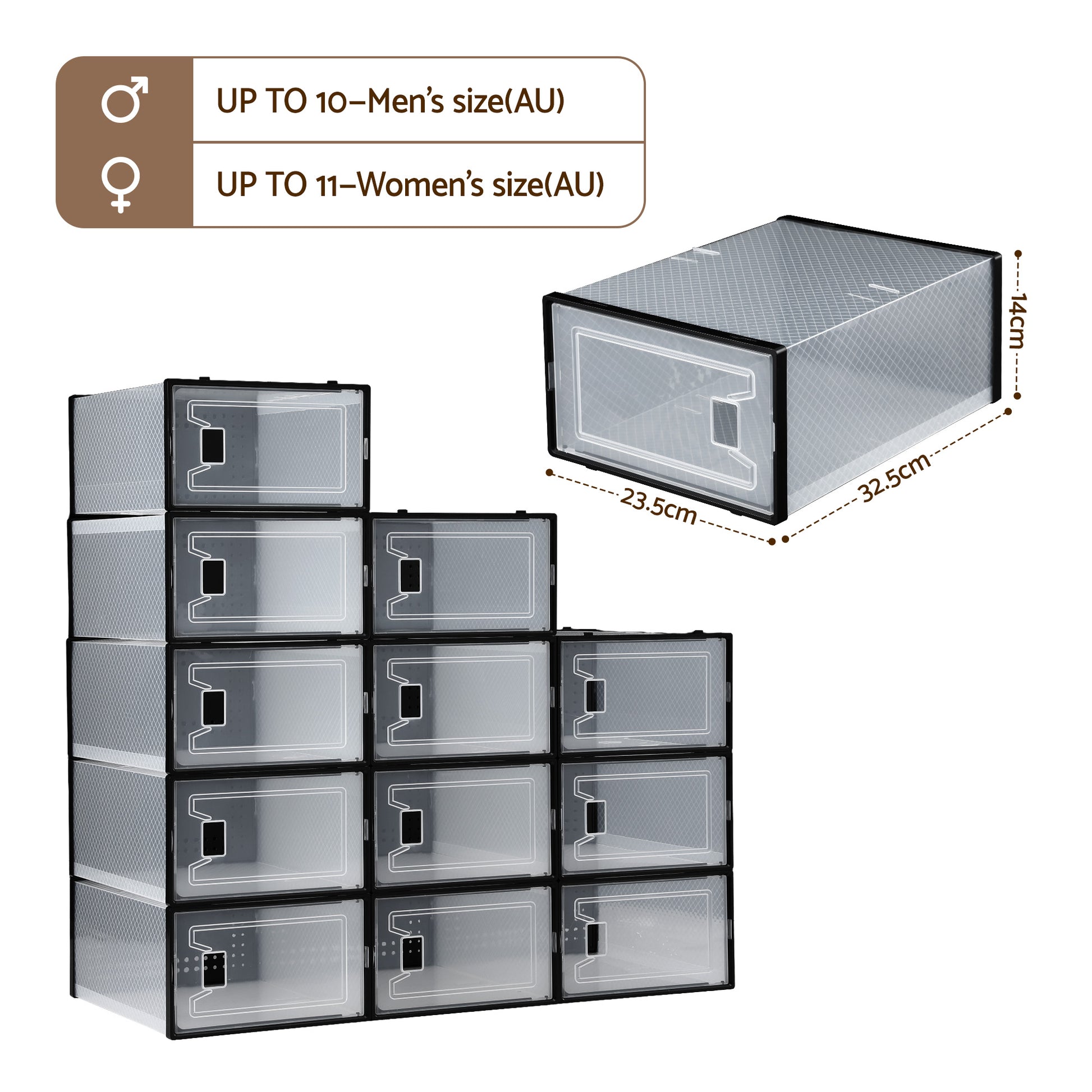 Artiss Shoe Storage Box DIY Set of 12 Stackable Black