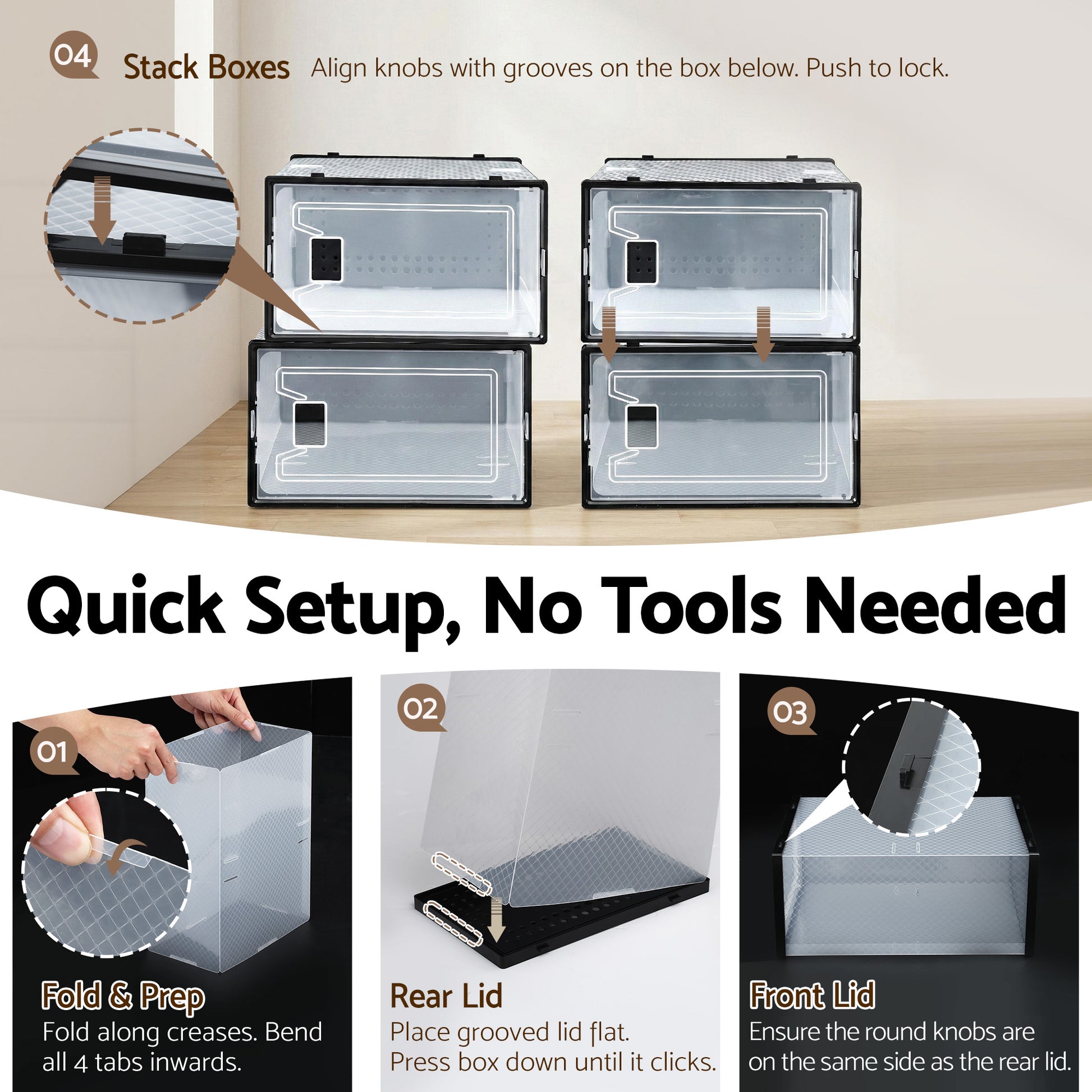 Artiss Shoe Storage Box DIY Set of 12 Stackable Black