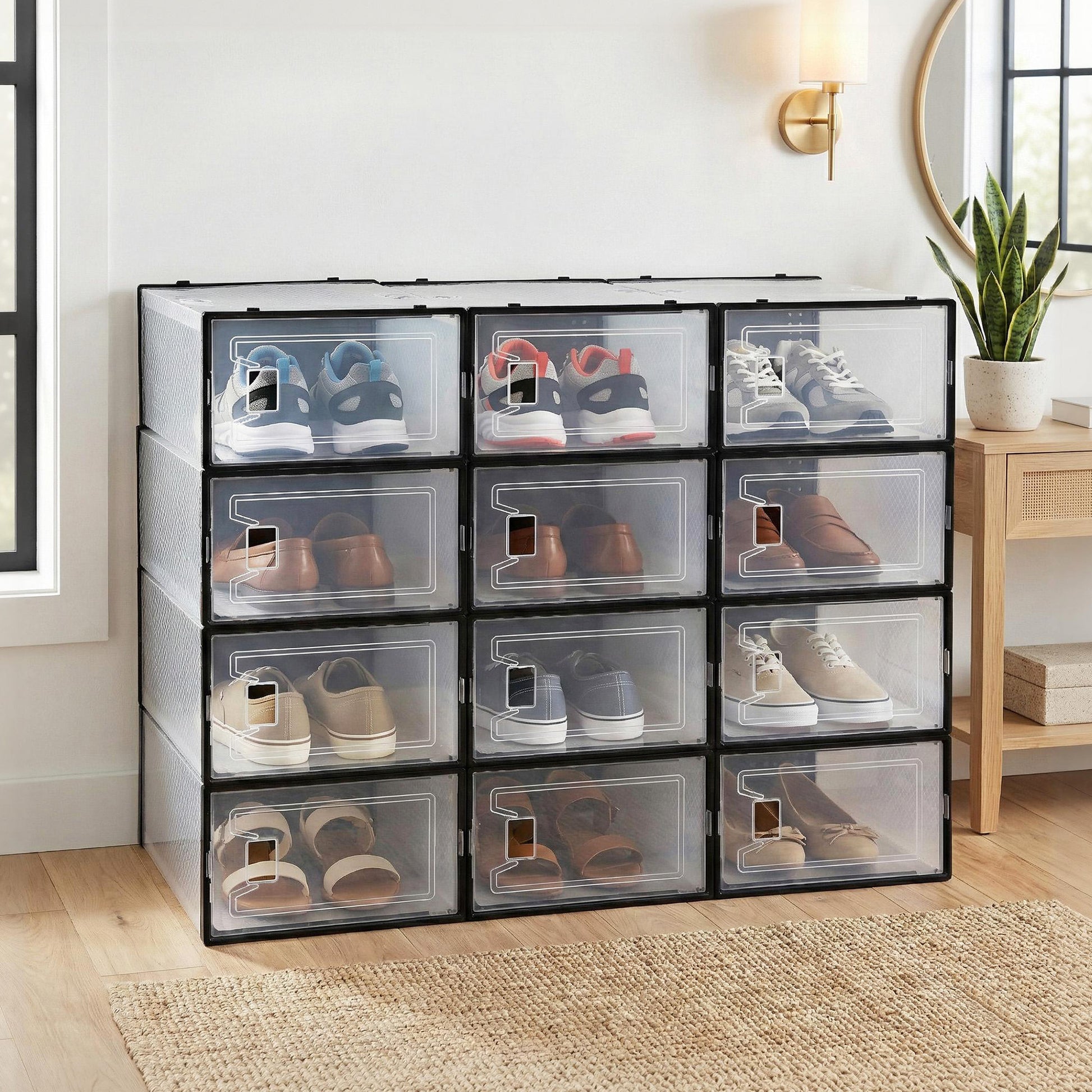 Artiss Shoe Storage Box DIY Set of 12 Stackable Black