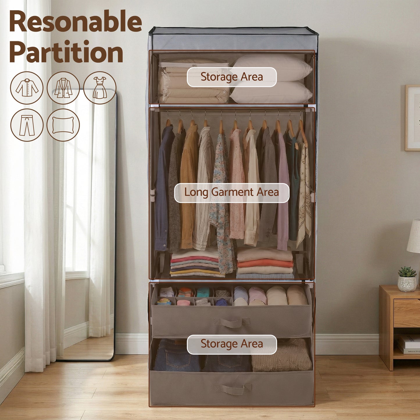 Artiss Large Portable Clothes Closet Wardrobe with Magnetic Door Grey