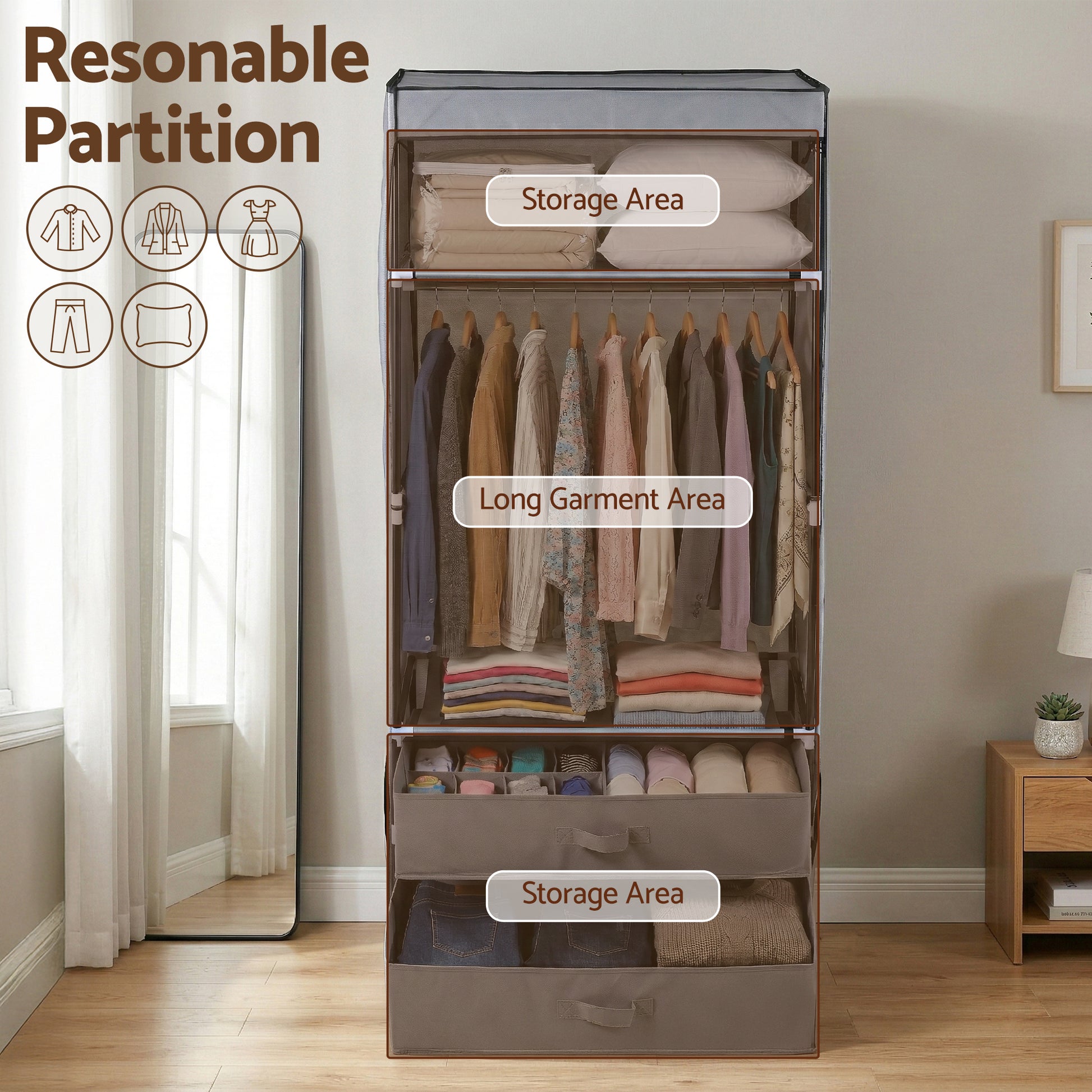 Artiss Large Portable Clothes Closet Wardrobe with Magnetic Door Grey