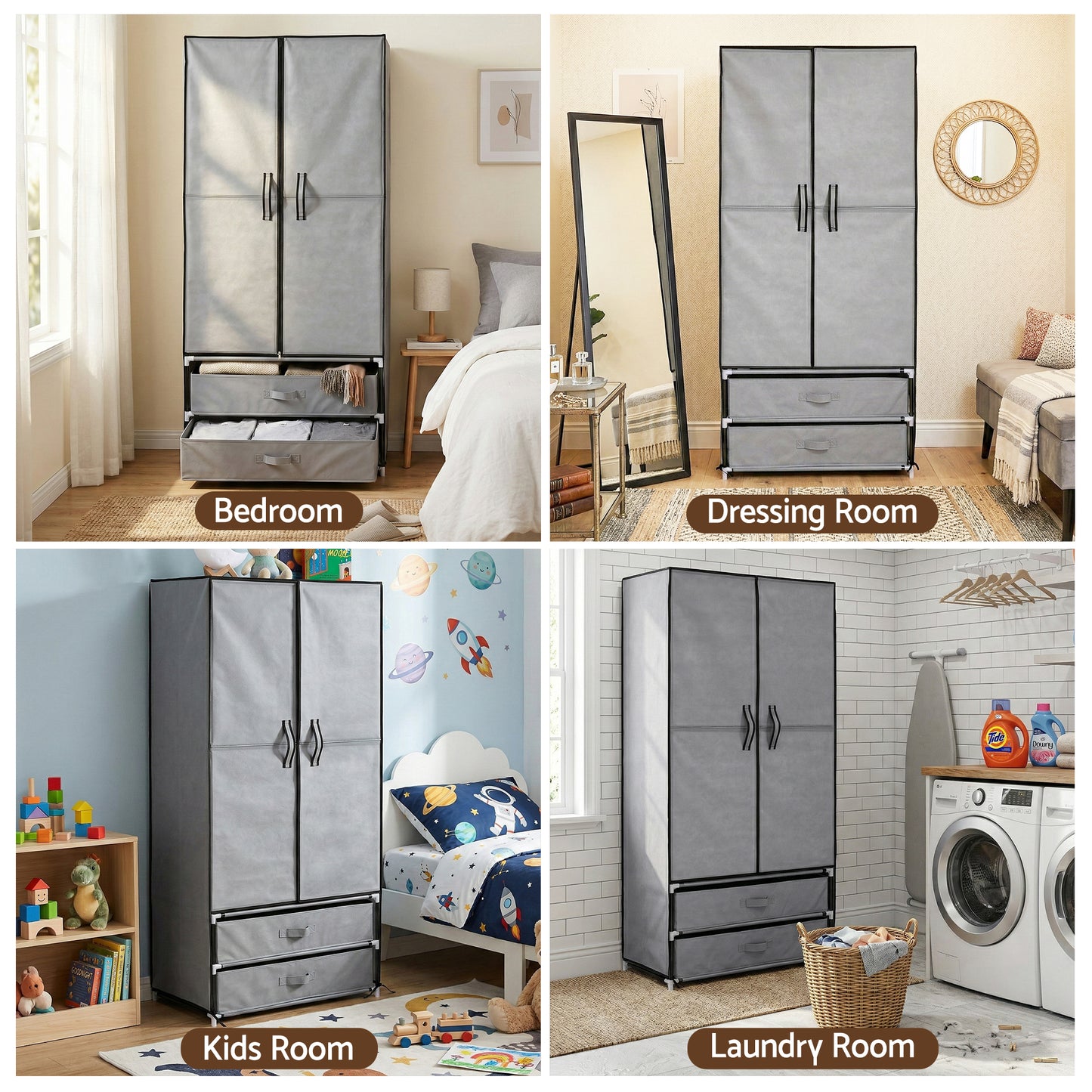 Artiss Large Portable Clothes Closet Wardrobe with Magnetic Door Grey