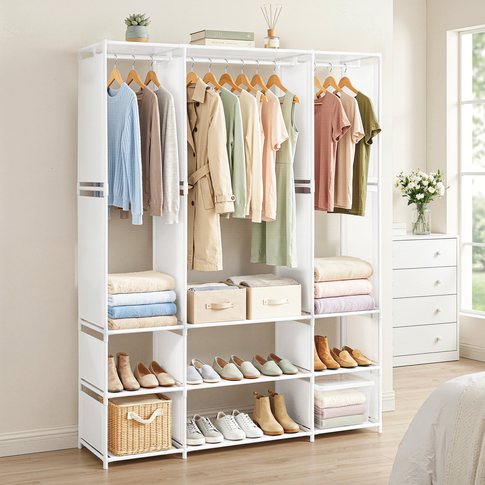 Artiss Large Portable Clothes Closet Wardrobe with Open Shelf White