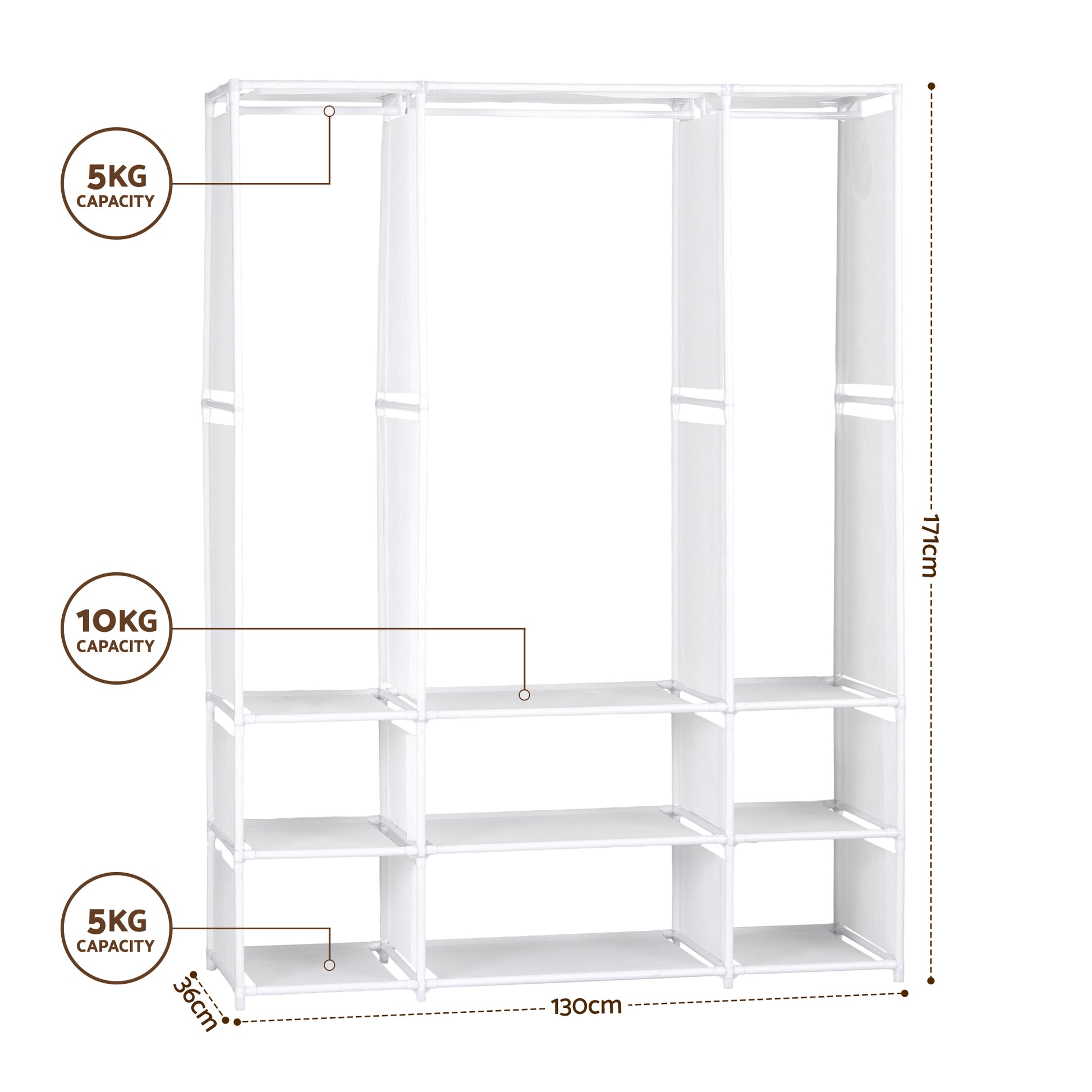Artiss Large Portable Clothes Closet Wardrobe with Open Shelf White