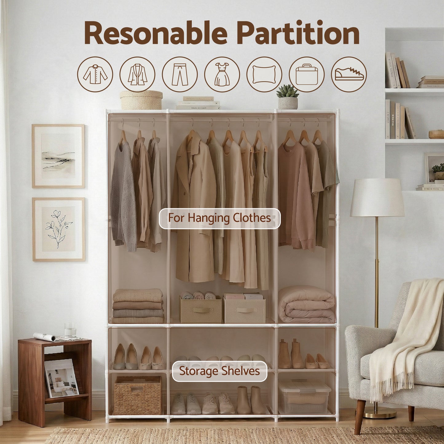 Artiss Large Portable Clothes Closet Wardrobe with Open Shelf White