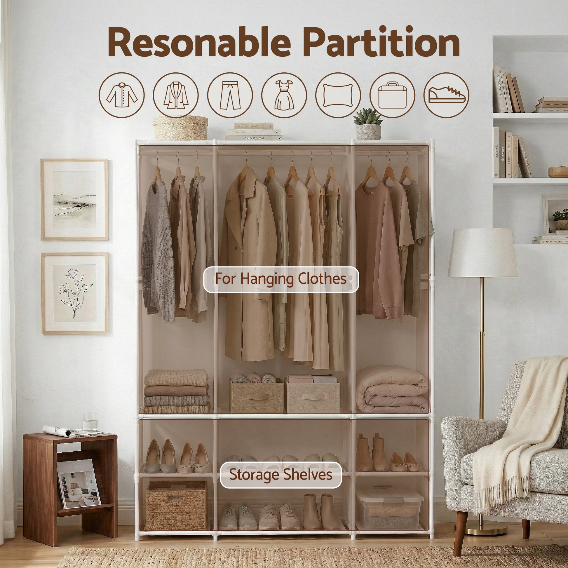 Artiss Large Portable Clothes Closet Wardrobe with Open Shelf White