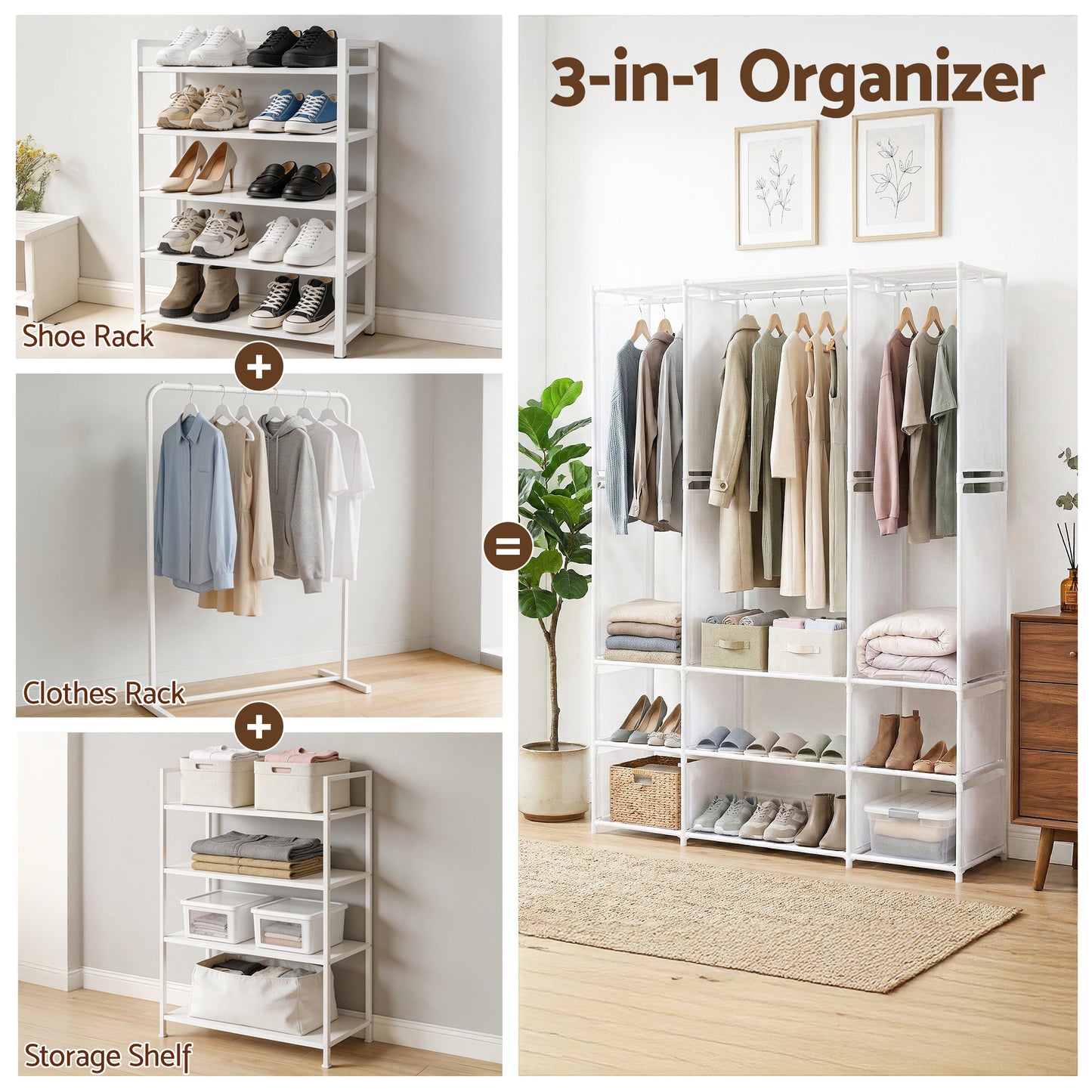 Artiss Large Portable Clothes Closet Wardrobe with Open Shelf White