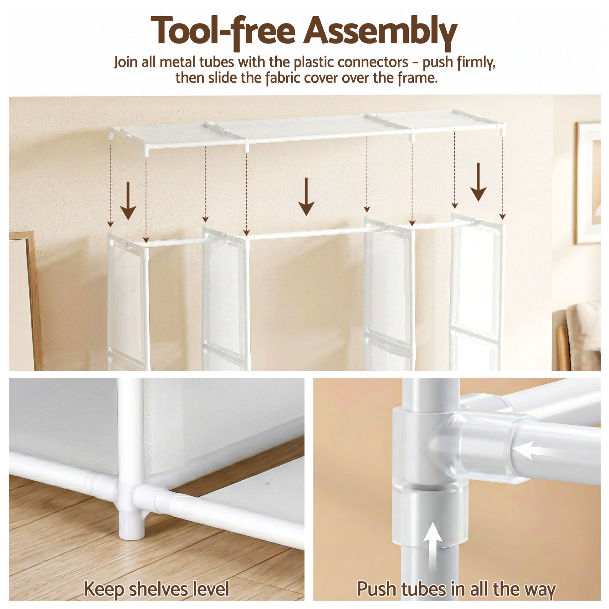 Artiss Large Portable Clothes Closet Wardrobe with Open Shelf White