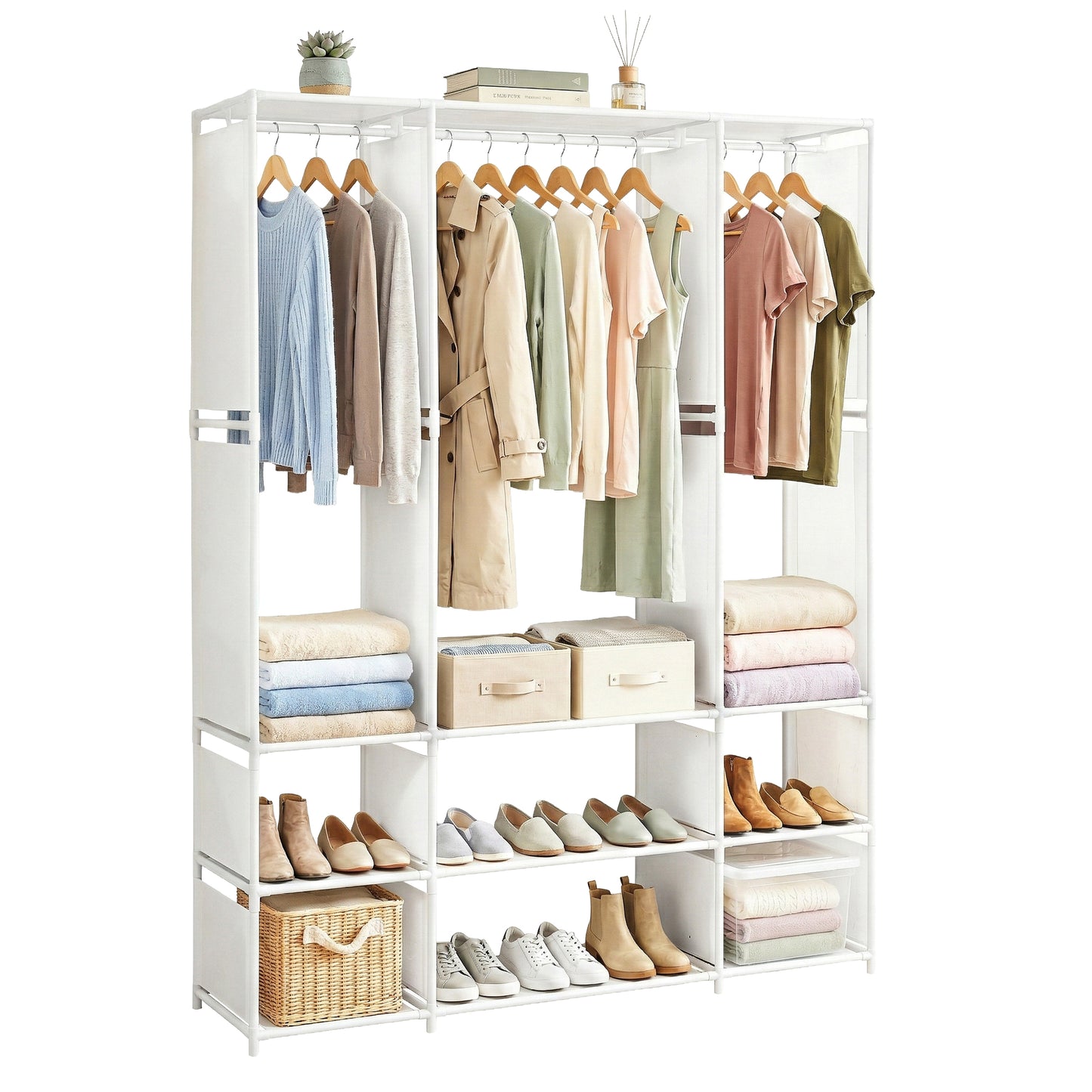 Artiss Large Portable Clothes Closet Wardrobe with Open Shelf White