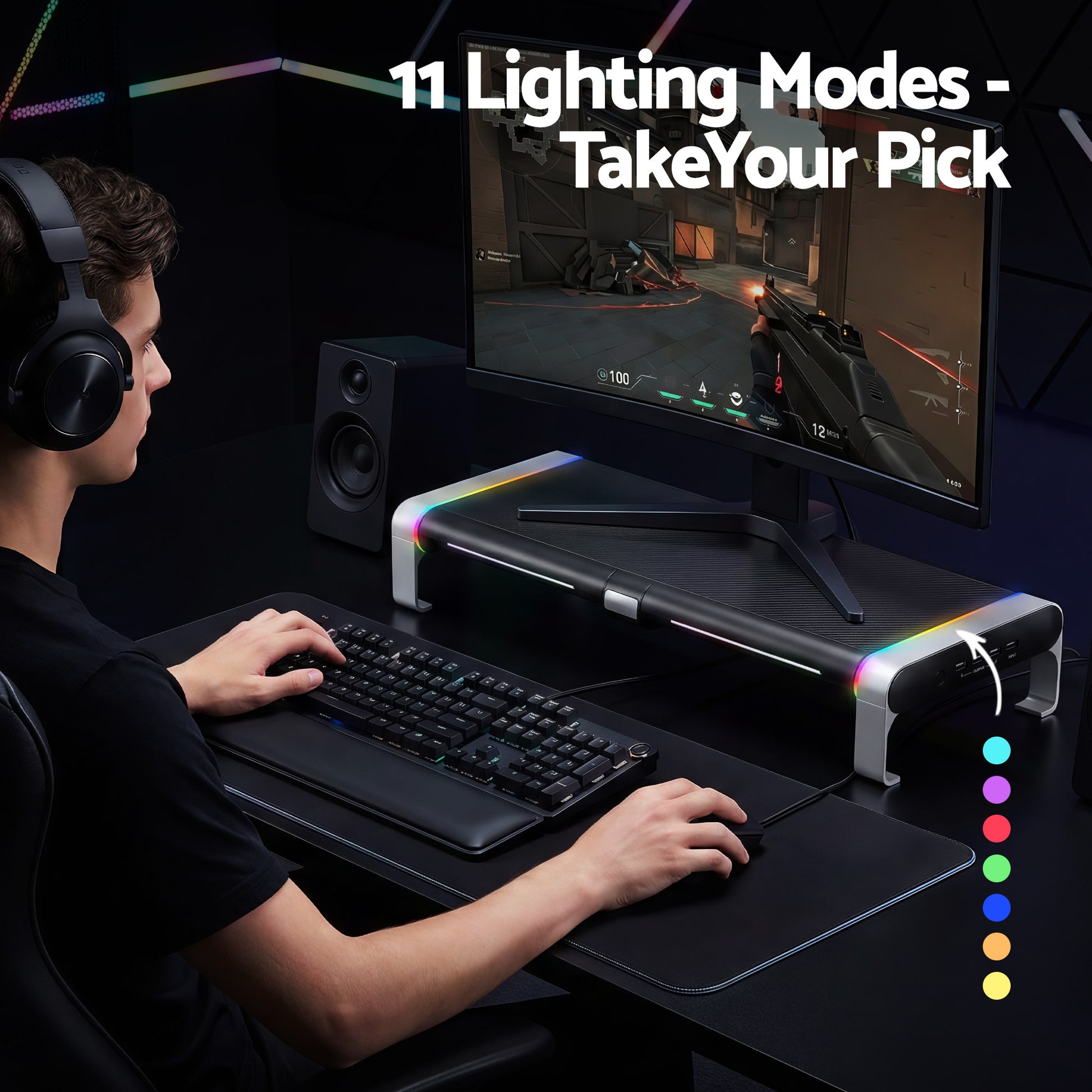 Artiss RGB Monitor Stand with USB Hub Desk Organiser Charging Stand Computer Stand Black