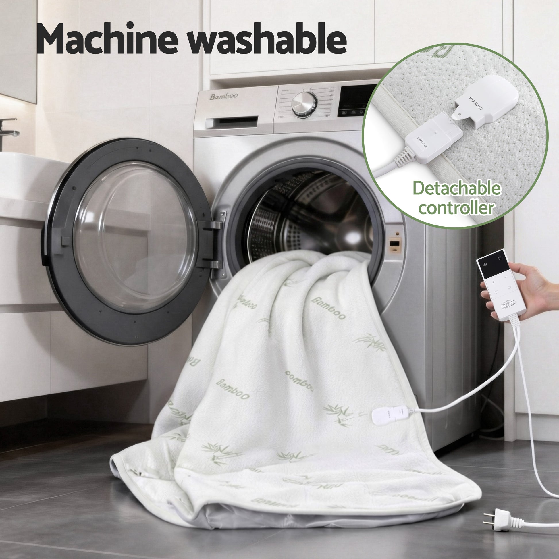 Giselle Electric Blanket Bamboo Fabric King Fitted Heated Pad Underlay Washable Winter