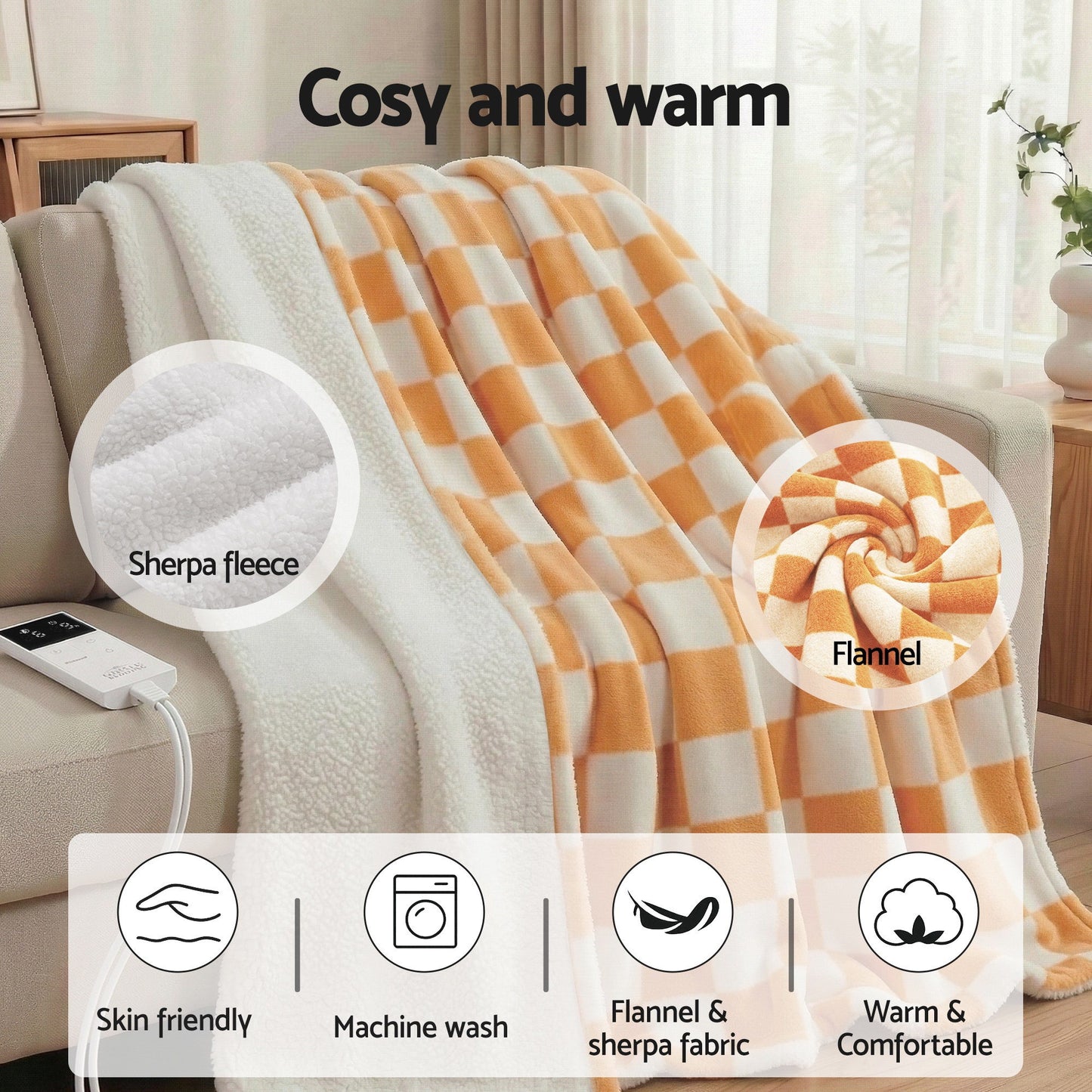 Giselle Electric Throw Rug Dual Side Fleece Flannel Heated Blanket Yellow