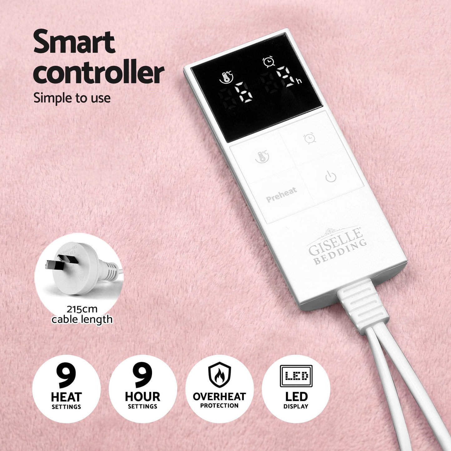 Giselle Electric Throw Rug Dual Side Fleece Flannel Heated Blanket Pink