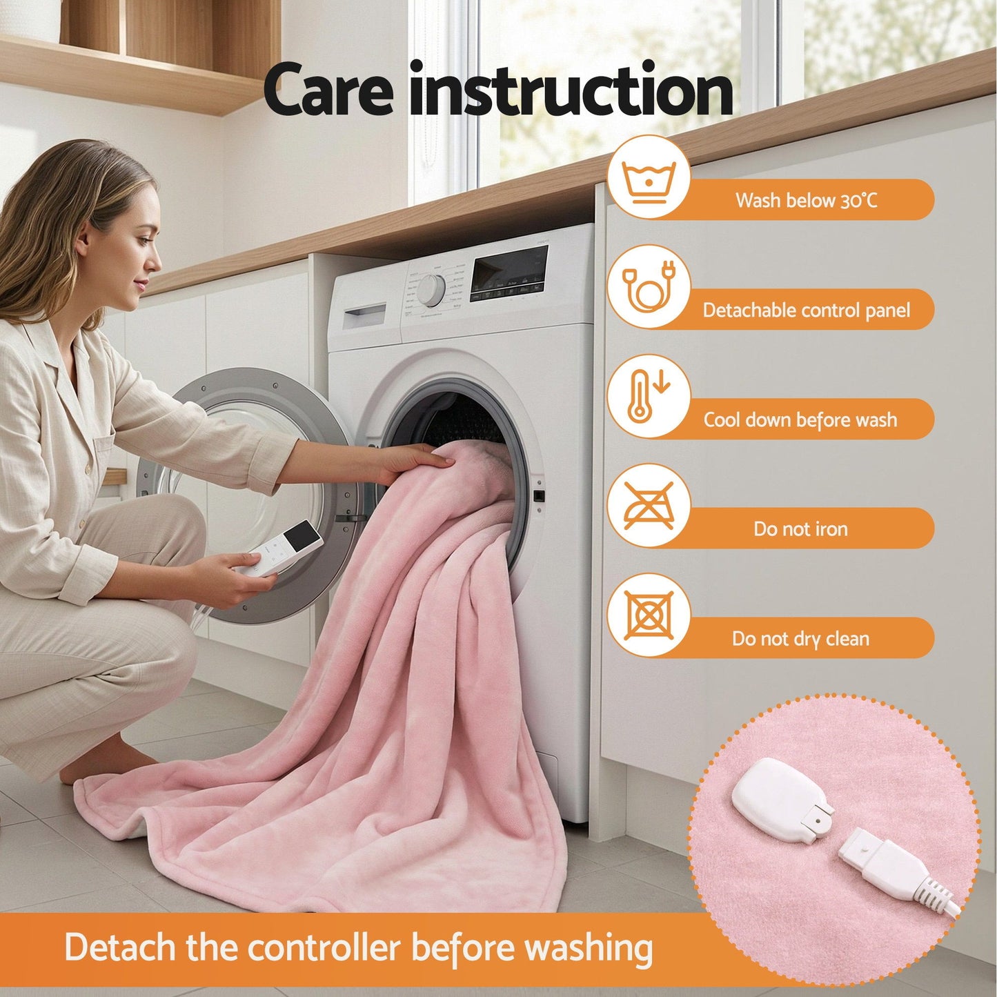 Giselle Electric Throw Rug Dual Side Fleece Flannel Heated Blanket Pink