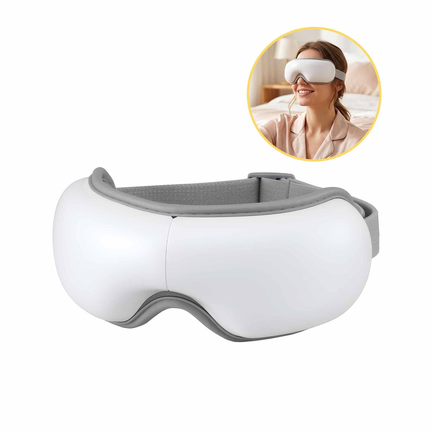 Livemor Eye Massager with Heat & Vibration | 180Â° Foldable Electric Eye Heat Mask with Bluetooth Music for Fatigue Relief | Rechargeable 3D Wrap-Around Temple Massager, White