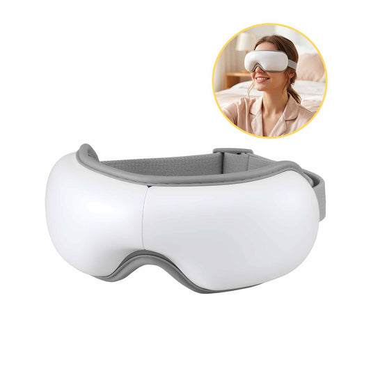 Livemor Eye Massager with Heat & Vibration | 180Â° Foldable Electric Eye Heat Mask with Bluetooth Music for Fatigue Relief | Rechargeable 3D Wrap-Around Temple Massager, White