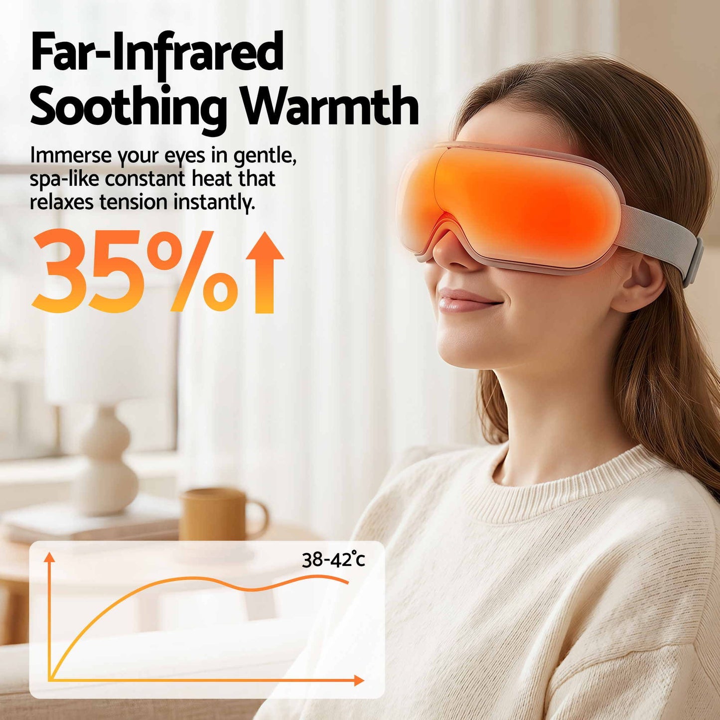 Livemor Eye Massager with Heat & Vibration | 180Â° Foldable Electric Eye Heat Mask with Bluetooth Music for Fatigue Relief | Rechargeable 3D Wrap-Around Temple Massager, White