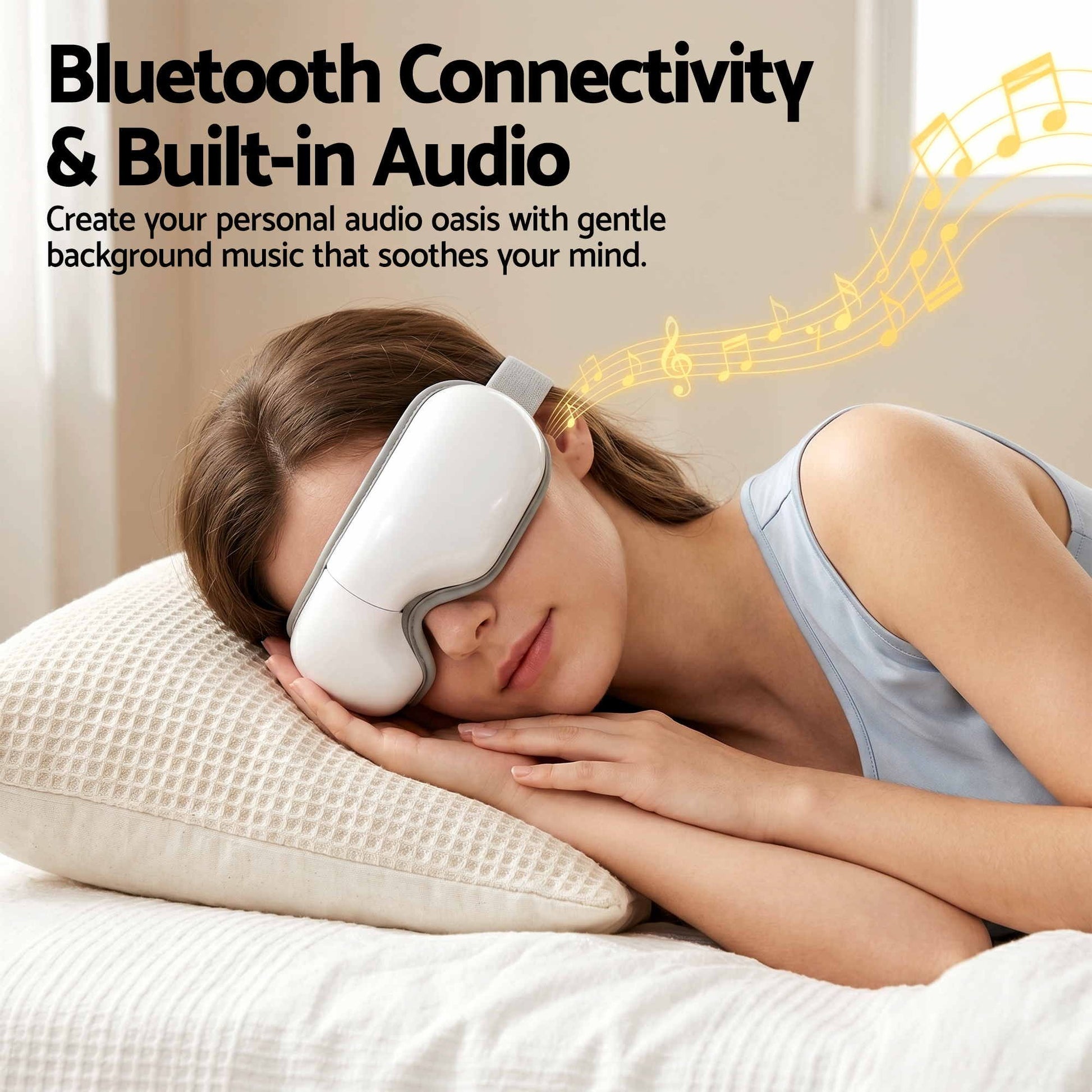 Livemor Eye Massager with Heat & Vibration | 180Â° Foldable Electric Eye Heat Mask with Bluetooth Music for Fatigue Relief | Rechargeable 3D Wrap-Around Temple Massager, White