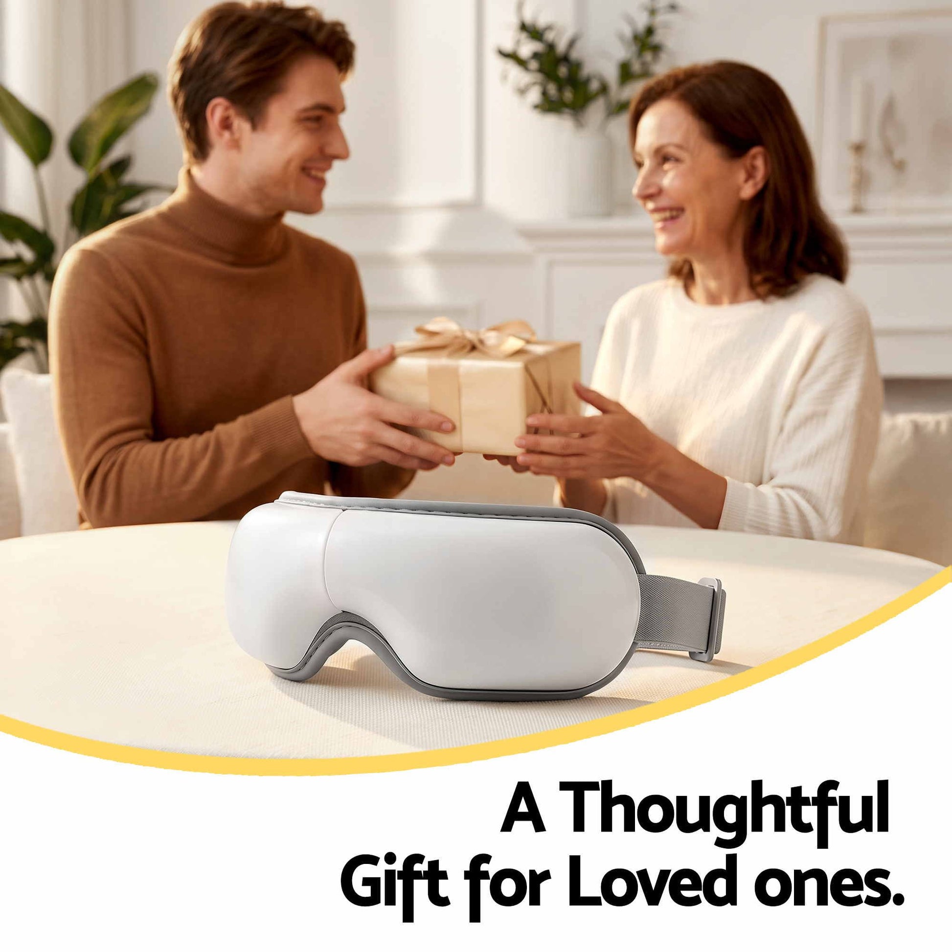 Livemor Eye Massager with Heat & Vibration | 180Â° Foldable Electric Eye Heat Mask with Bluetooth Music for Fatigue Relief | Rechargeable 3D Wrap-Around Temple Massager, White