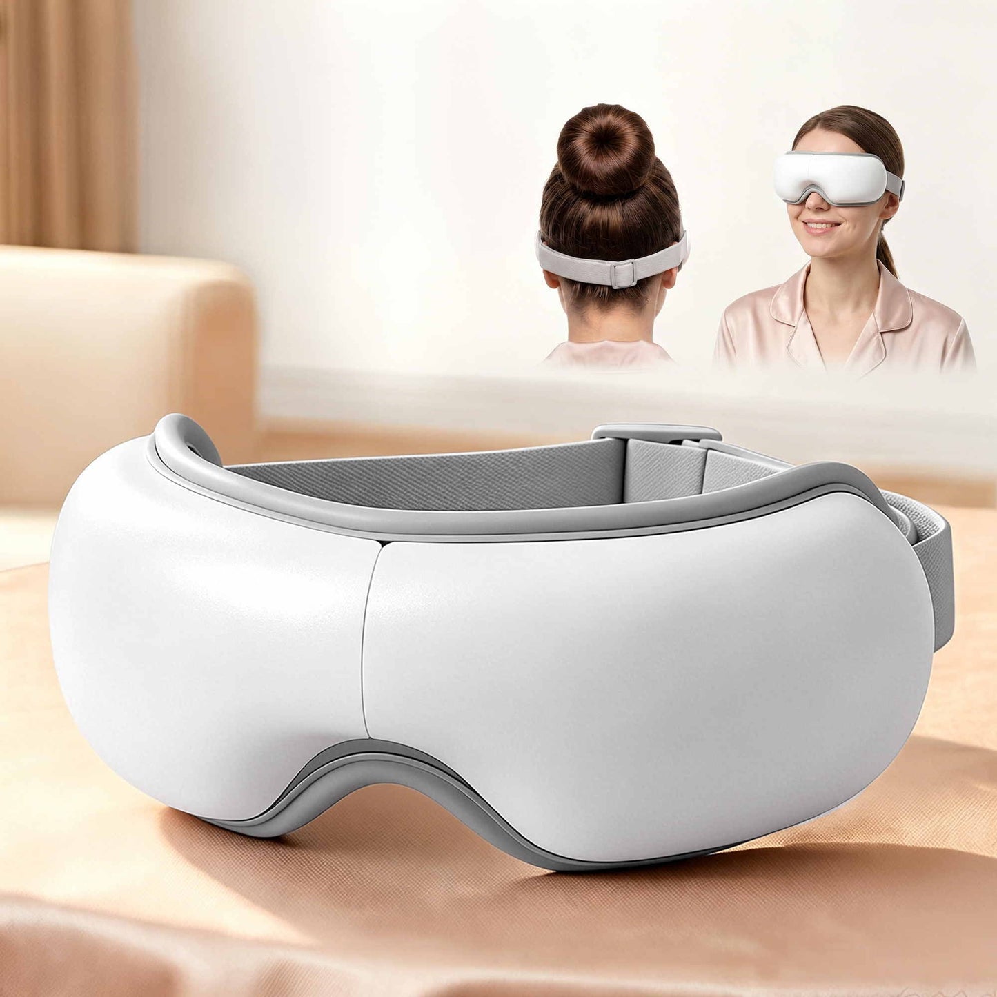 Livemor Eye Massager with Heat & Vibration | 180Â° Foldable Electric Eye Heat Mask with Bluetooth Music for Fatigue Relief | Rechargeable 3D Wrap-Around Temple Massager, White
