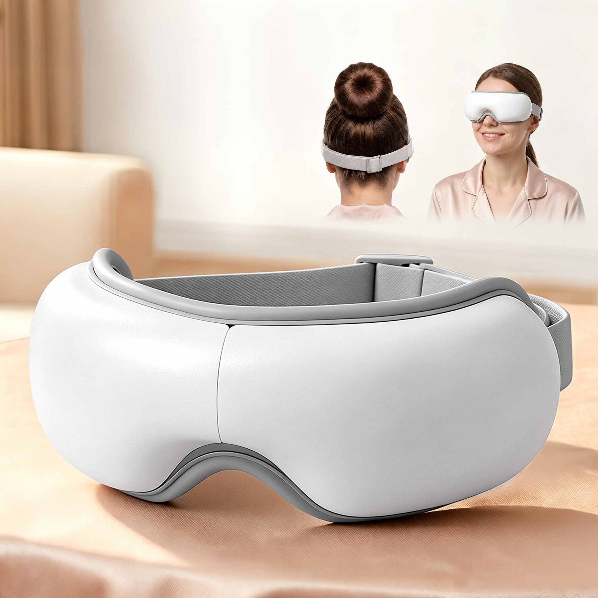 Livemor Eye Massager with Heat & Vibration | 180Â° Foldable Electric Eye Heat Mask with Bluetooth Music for Fatigue Relief | Rechargeable 3D Wrap-Around Temple Massager, White
