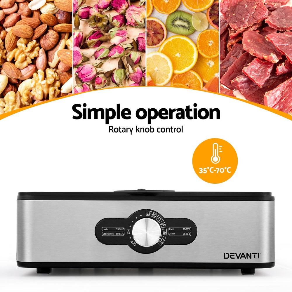 devanti-food-dehydrators-jerky-dehydrator-fruit-dryer-5-trays-stainless-steel at www.mallsonline.com.au