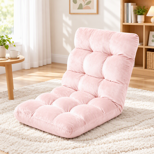 Artiss Floor Lounge Sofa Bed Flannel Fabric Pink
