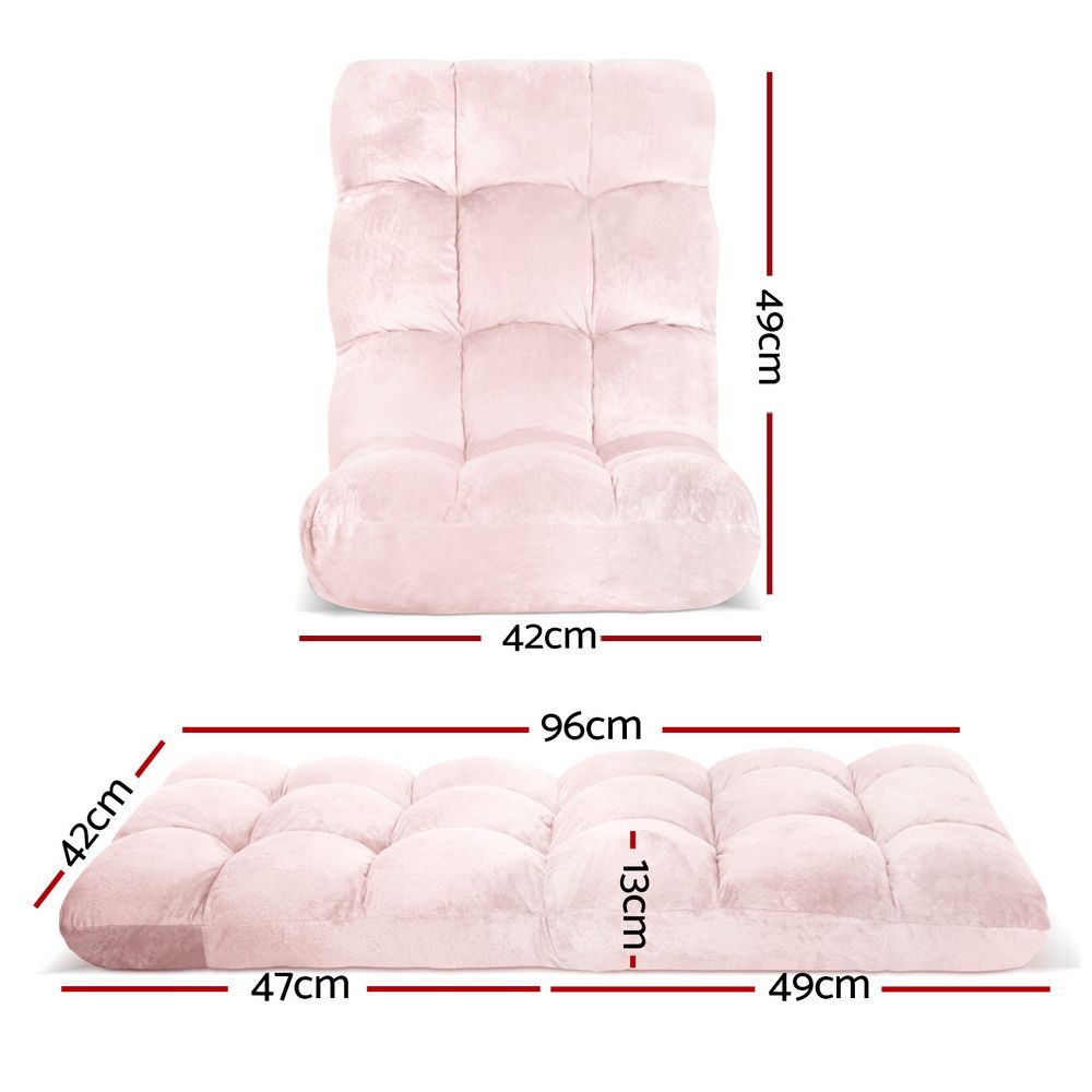 Artiss Floor Lounge Sofa Bed Flannel Fabric Pink