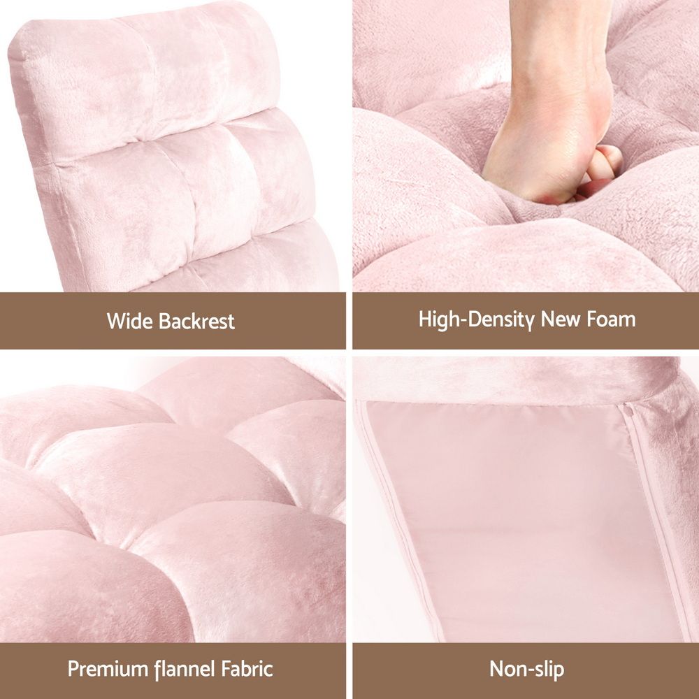Artiss Floor Lounge Sofa Bed Flannel Fabric Pink