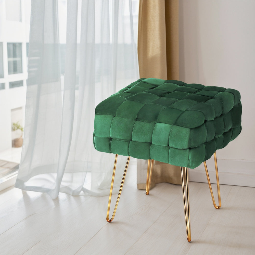 artiss-ottoman-foot-stool-vanity-woven-velvet-green at www.mallsonline.com.au