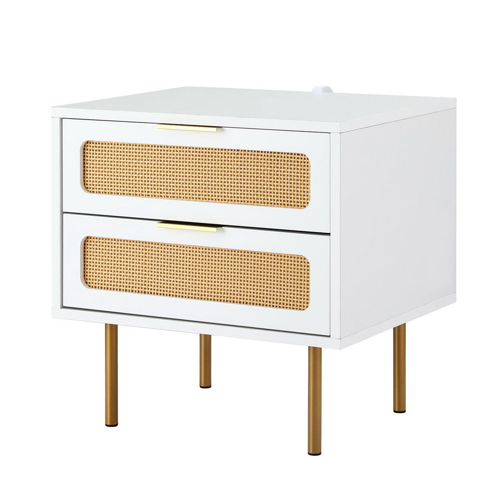 artiss-rattan-bedside-table-2-drawers-pine