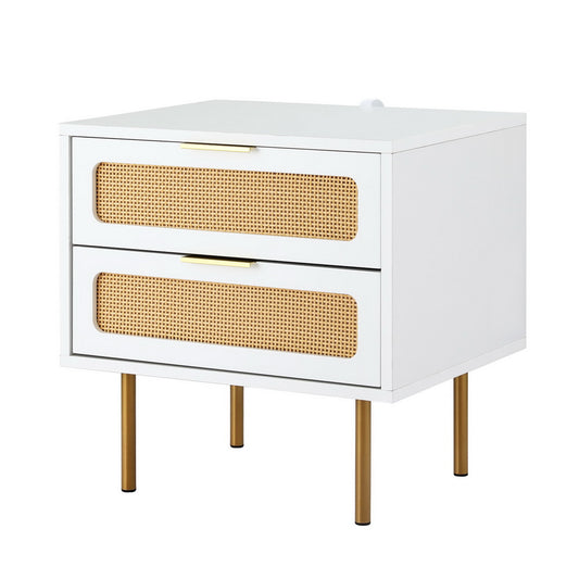 artiss-rattan-bedside-table-2-drawers-pine
