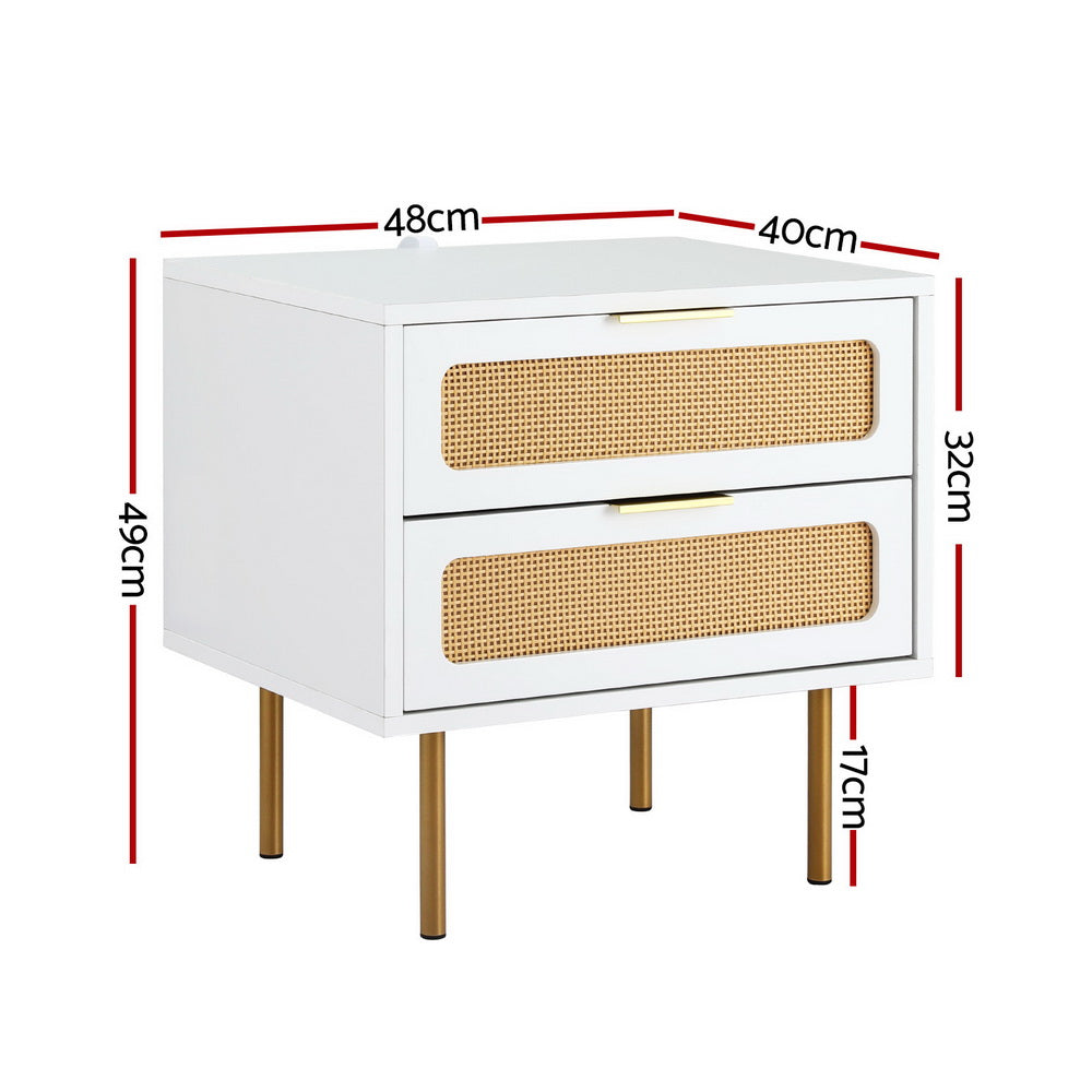 artiss-rattan-bedside-table-2-drawers-pine
