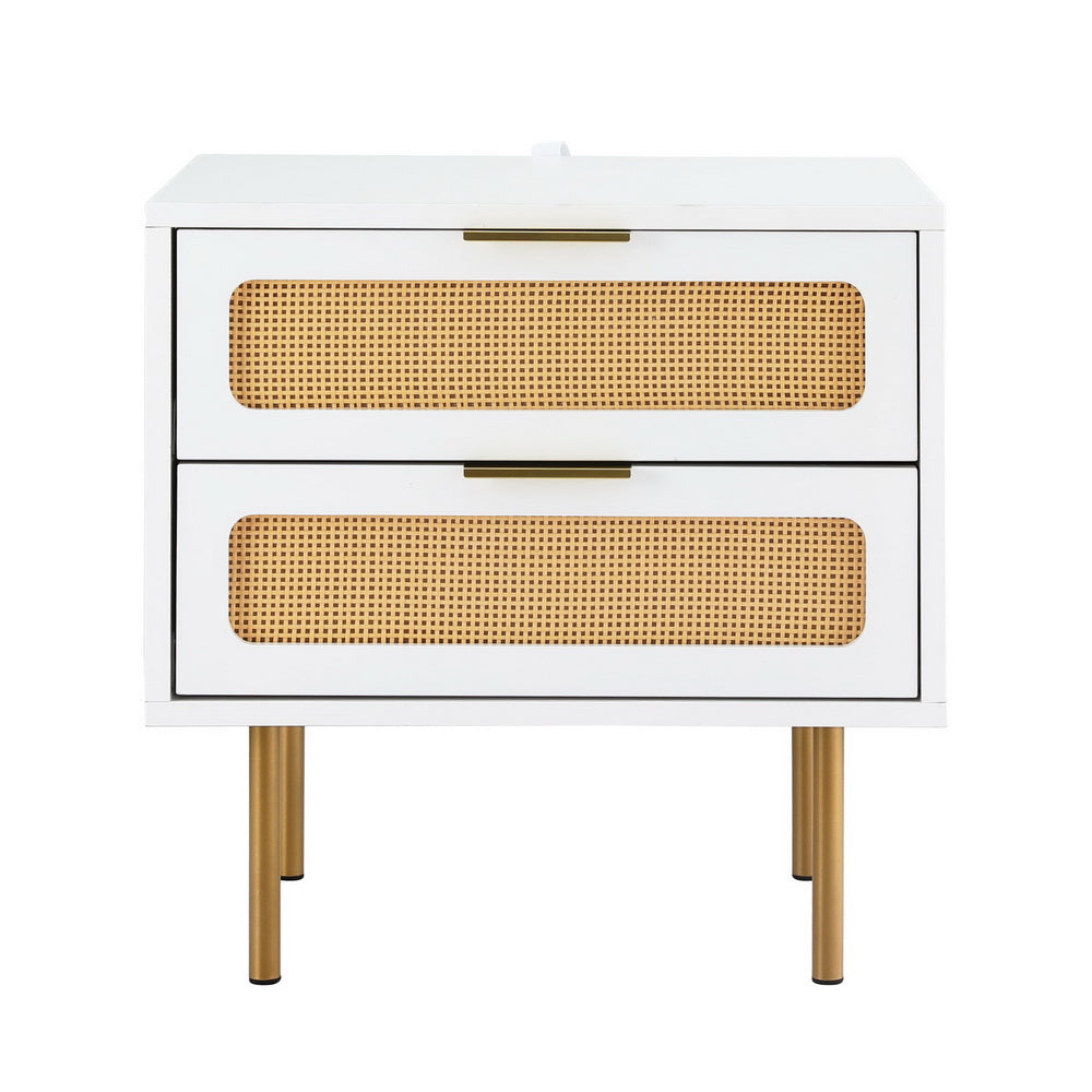 artiss-rattan-bedside-table-2-drawers-pine