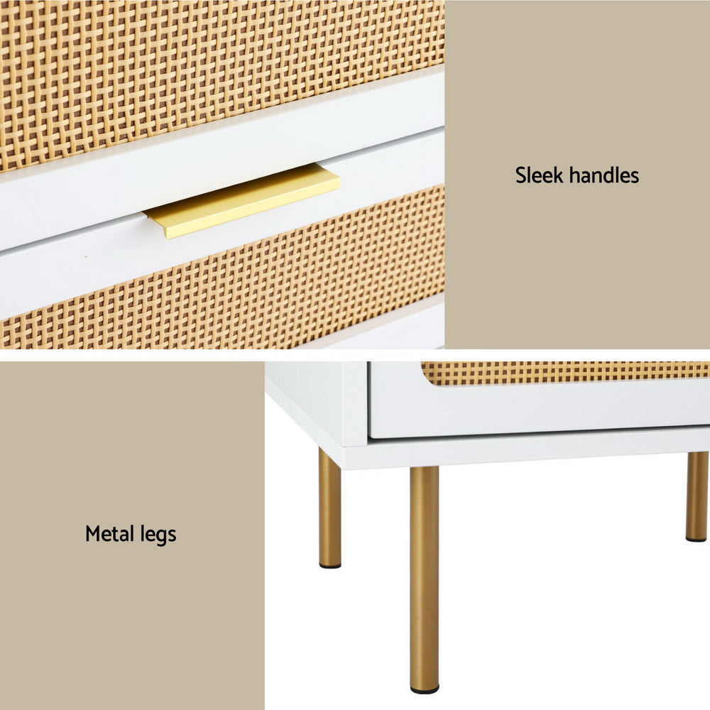 artiss-rattan-bedside-table-2-drawers-pine