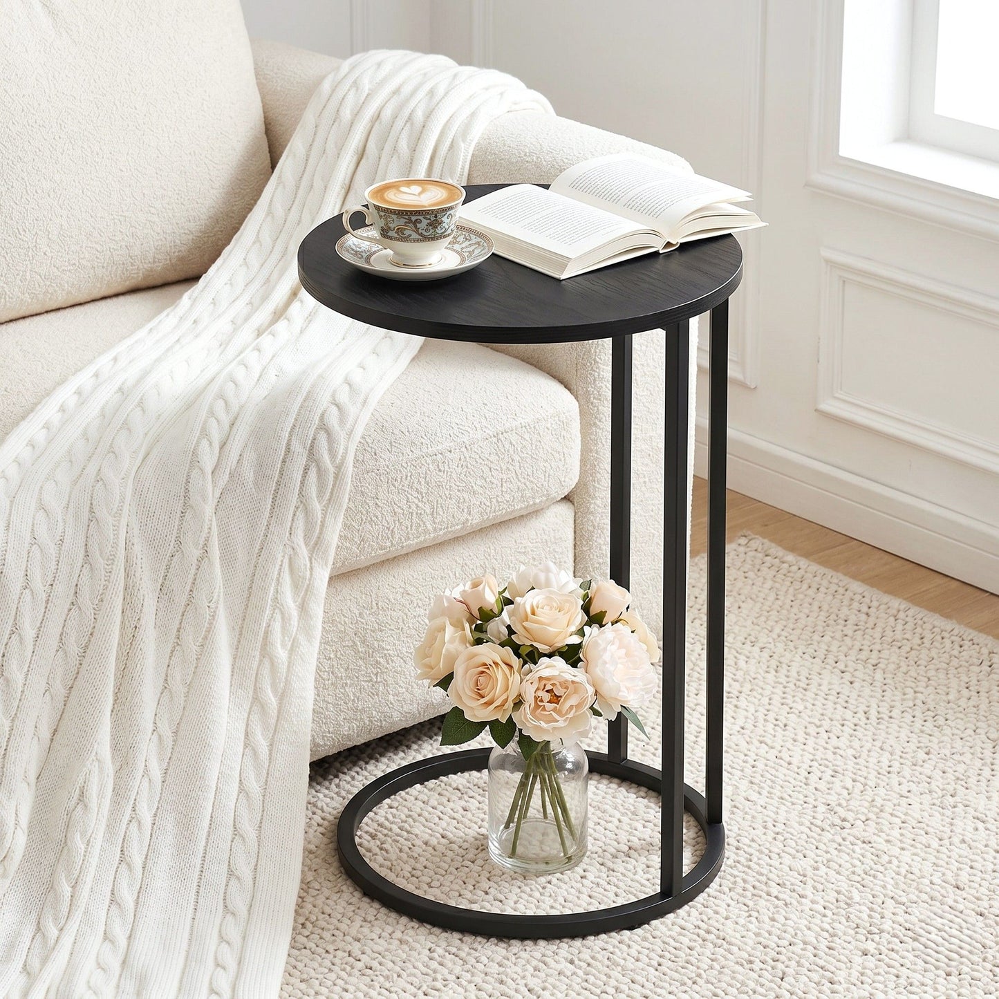 Artiss Coffee Table Side Table Round Black Martha