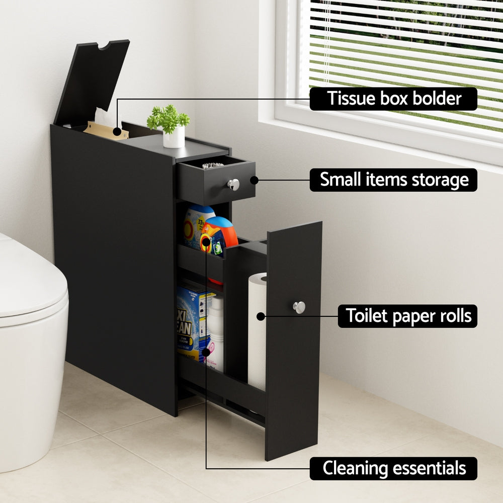 artiss-bathroom-storage-cabinet-toilet-slim-tissue-box-caddy-holder-side-wooden-black at www.mallsonline.com.au