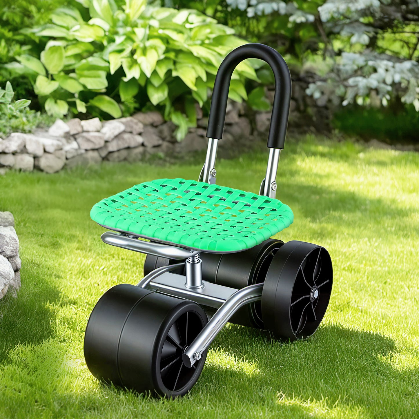 Gardeon Gardening Cart with 360Ã‚Â° Swivel Seat | Rolling Work Seat with Adjustable Height & All-Terrain Wheels | 130KG Capacity Heavy Duty Garden Scooter for Back Pain Relief & Vehicle Detailing | Foldable Backrest & Ventilated Seat, Green