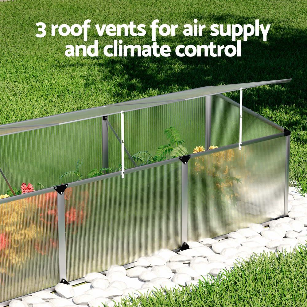 Green Fingers Greenhouse 180x50x50CM Cold Frame Plant Grow Aluminium Polycarbonate Green House
