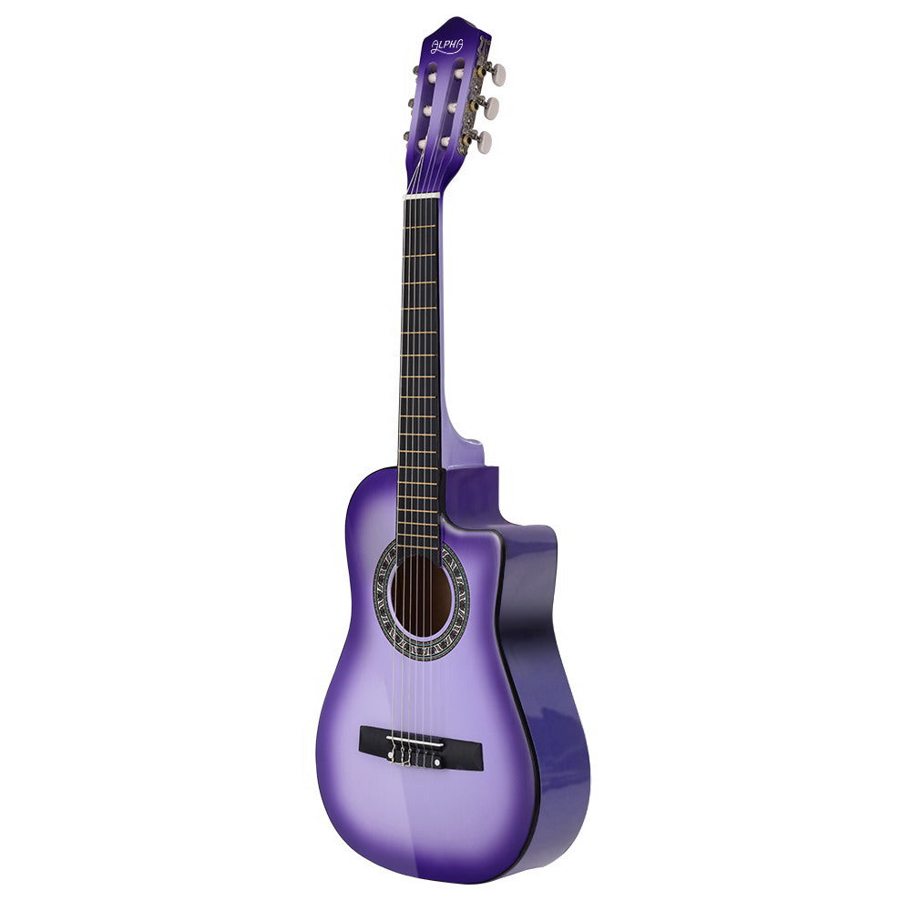 Alpha 34 Inch Acoustic Guitar Wooden Body Steel String w/ Stand Beignner Purple