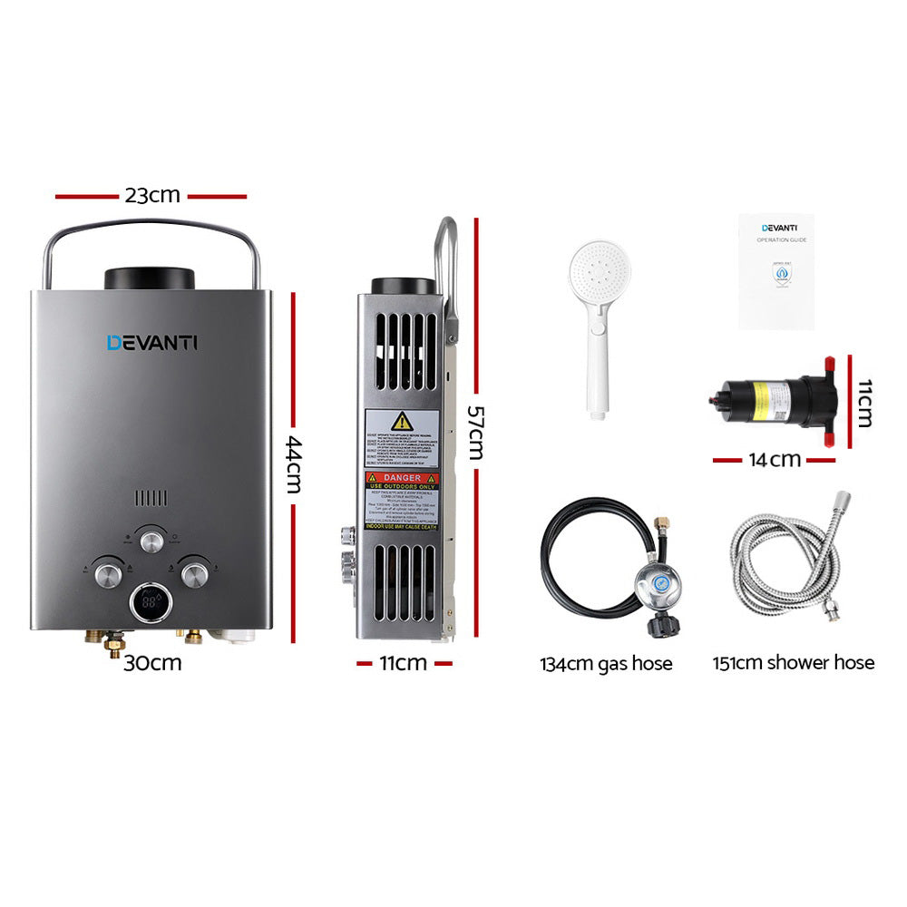 devanti-portable-gas-water-heater-8l-min-with-pump-lpg-system-grey