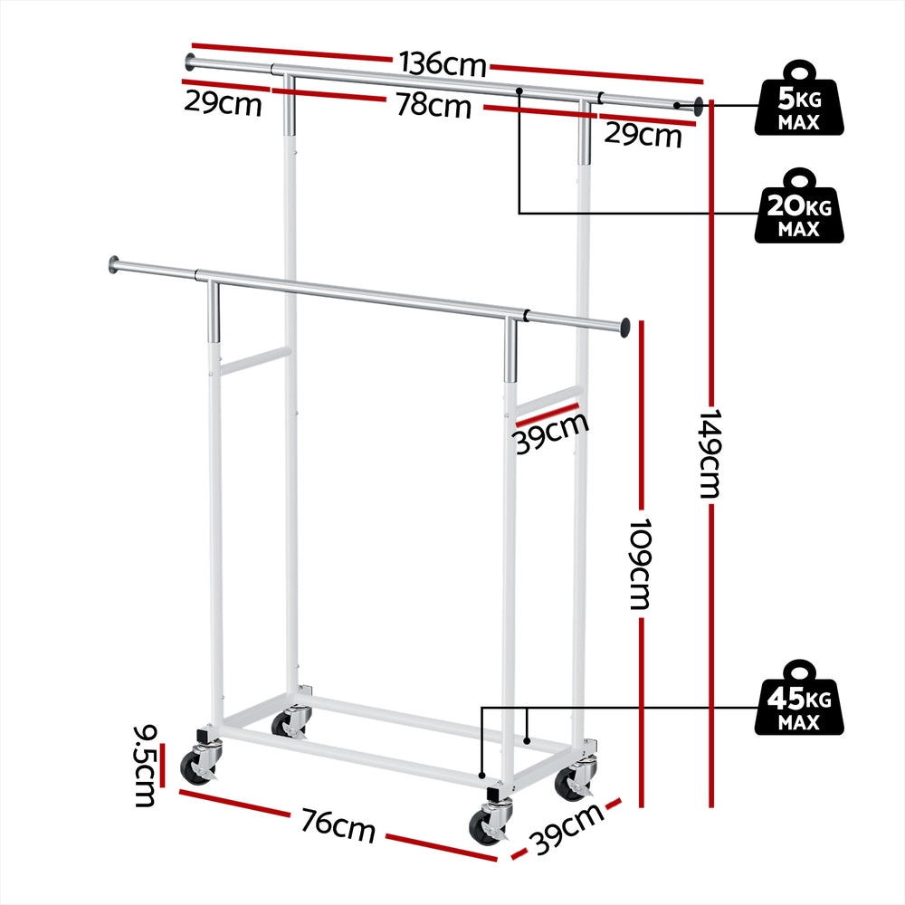 artiss-clothes-rack-double-rod-airer-rail-coat-stand-adjustable-hanger