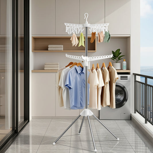 Artiss Clothes Rack Airer 2 Tier Rotatable Hanger Foldable