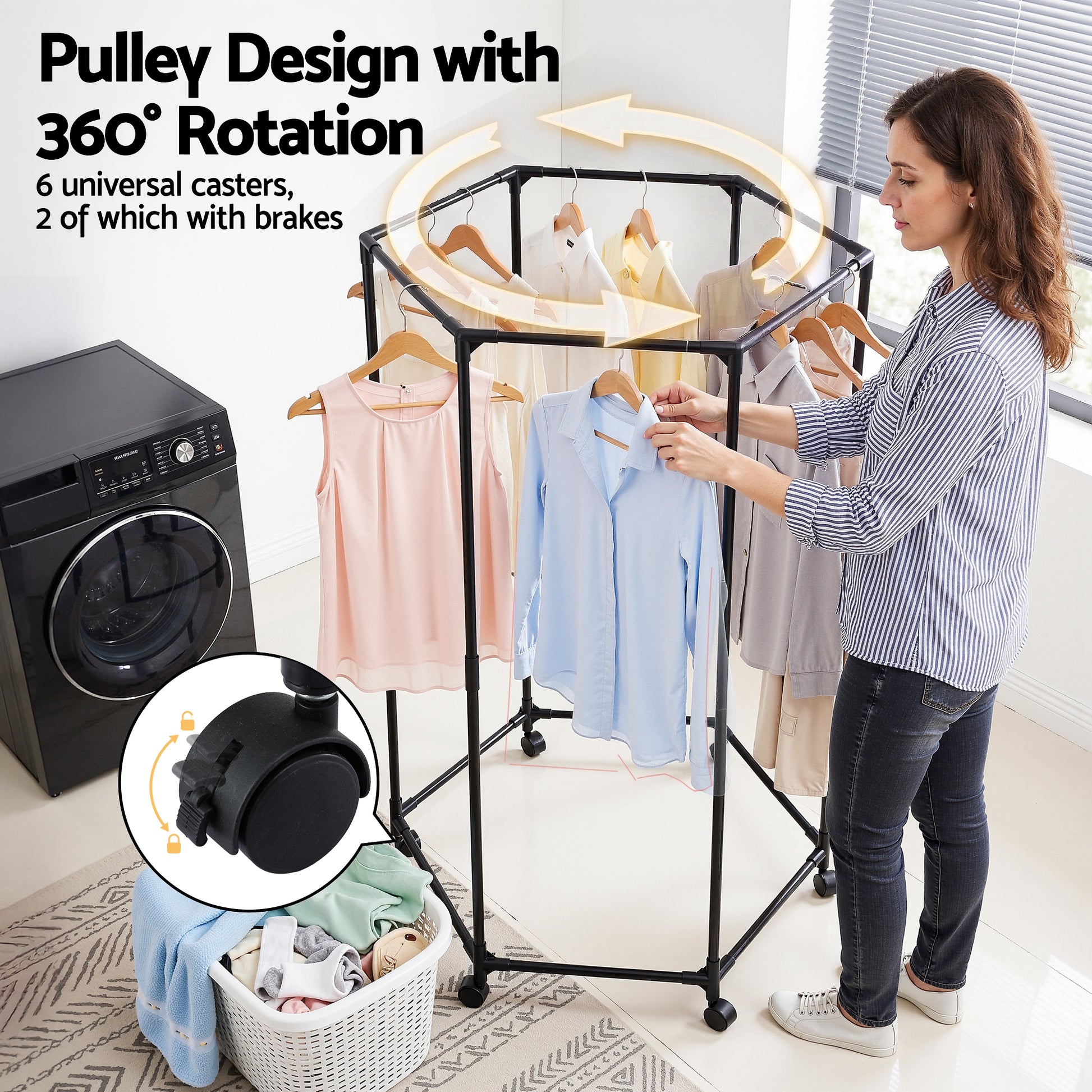 Artiss Clothes Rack Airer Rail Coat Stand Wheels 6 Rods