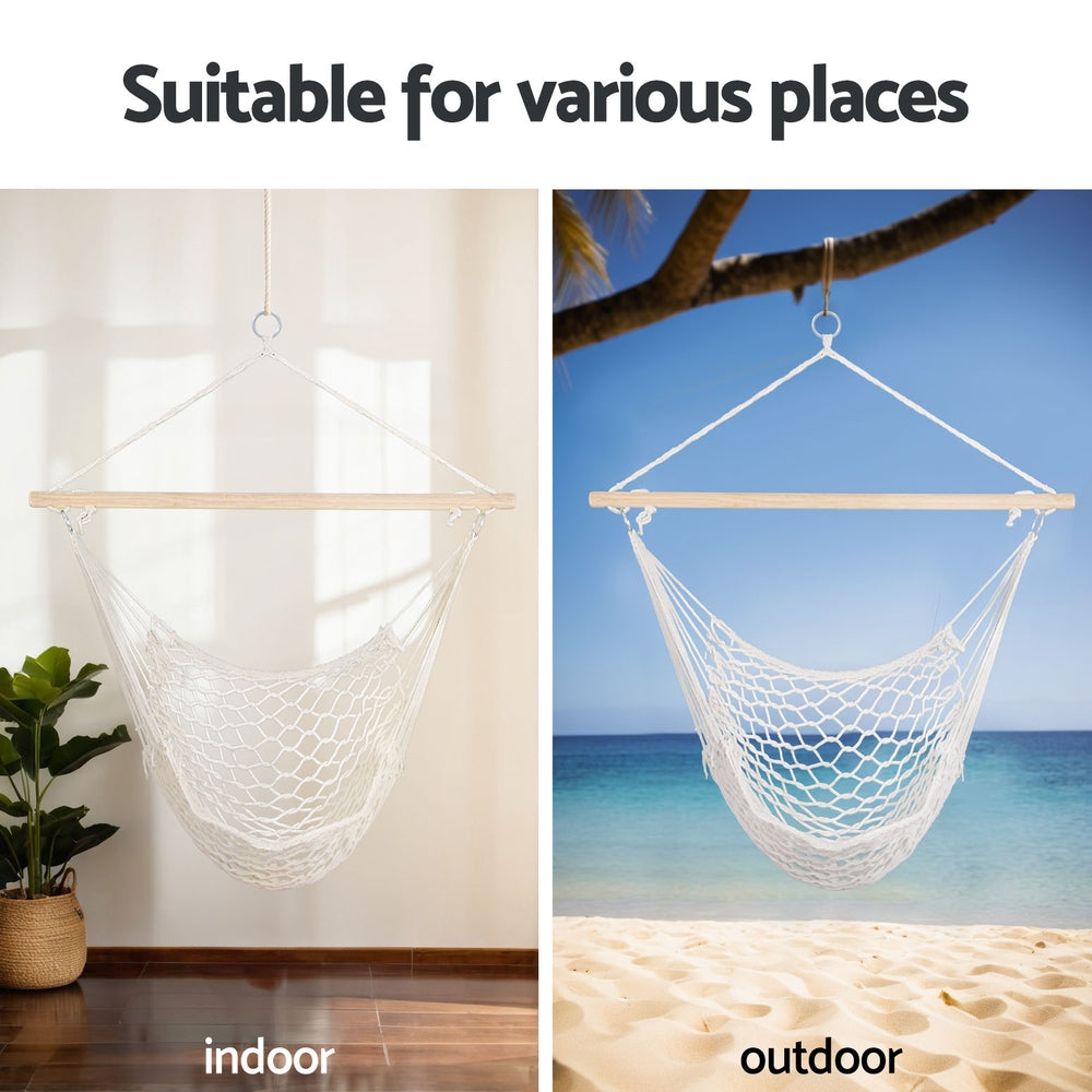 gardeon-hammock-chair-outdoor-hanging-chair-camping-mesh-indoor-hammocks-cream at www.mallsonline.com.au